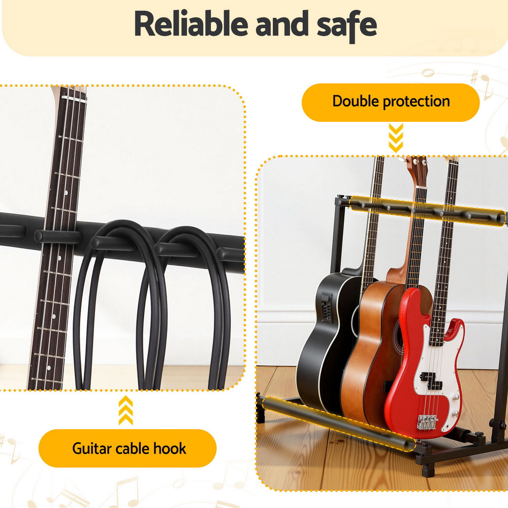 Alpha Foldable Guitar Rack Stand Holder, 5 Guitars, Adjustable Feet, Black 87*47*73cm - SuperSaverAU - view 6