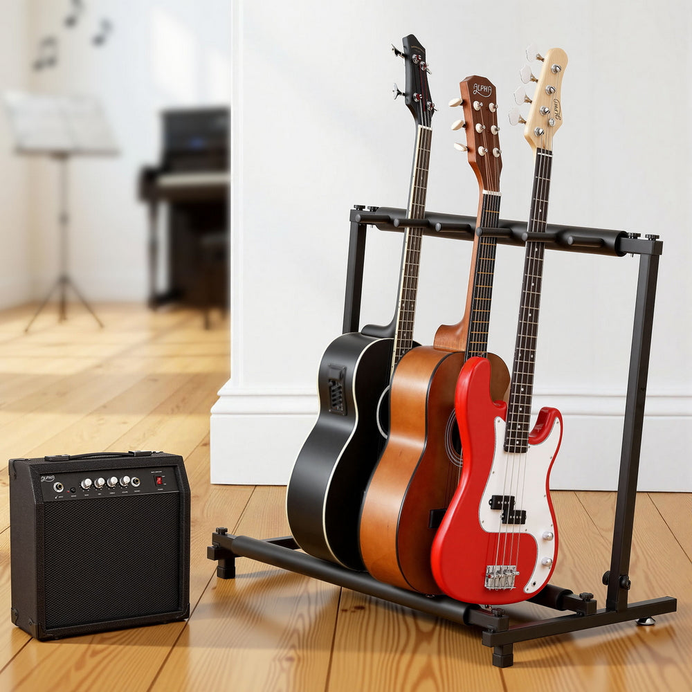 Alpha Foldable Guitar Rack Stand Holder, 5 Guitars, Adjustable Feet, Black 87*47*73cm - SuperSaverAU - view 7