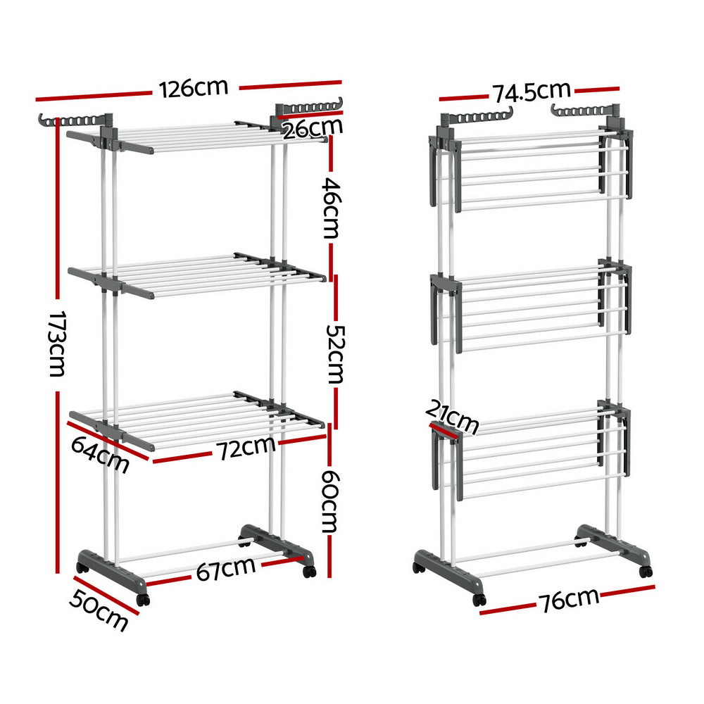 Artiss Clothes Drying Rack 173cm Foldable, 3-Tier, Lightweight, Portable - SuperSaverAU - view 4