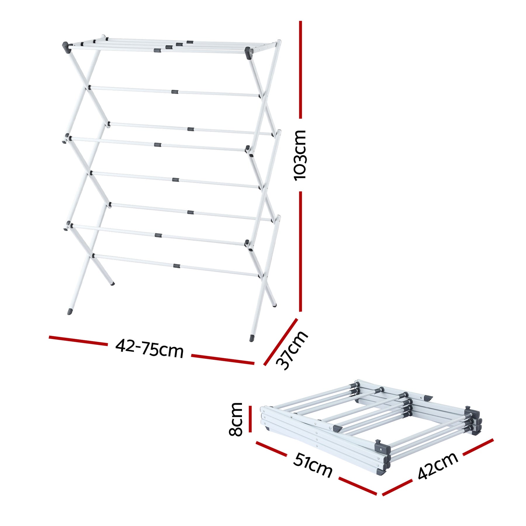Artiss Foldable Clothes Drying Rack with 11 Rods - Grey & White