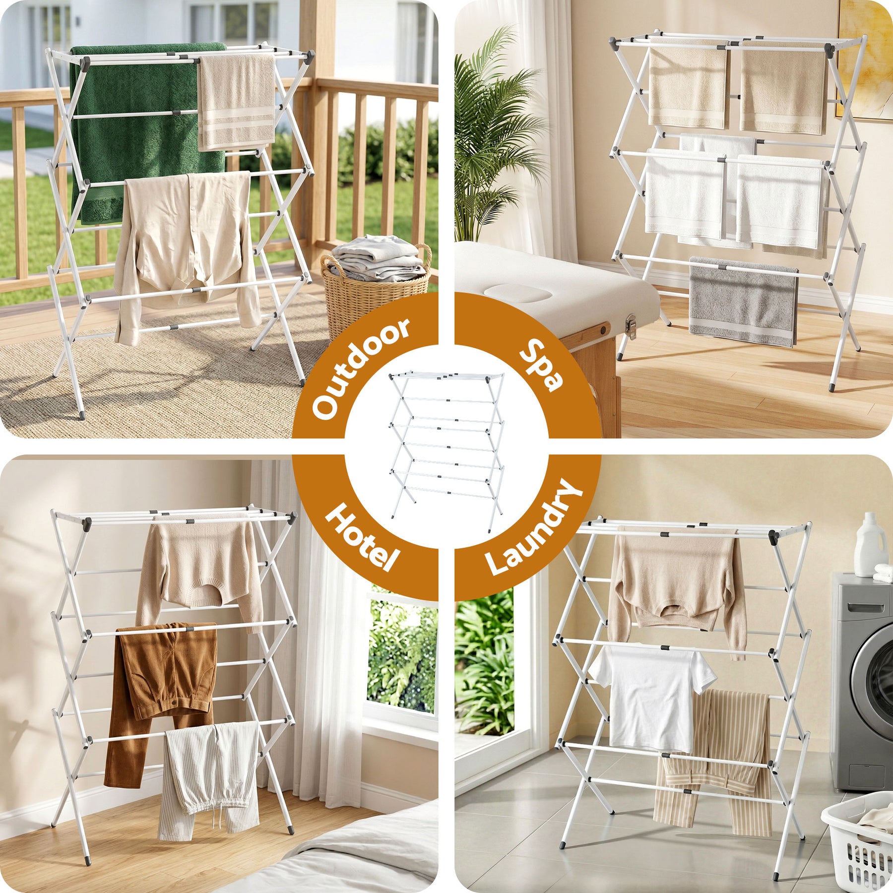 Artiss Foldable Clothes Drying Rack with 11 Rods - Grey & White