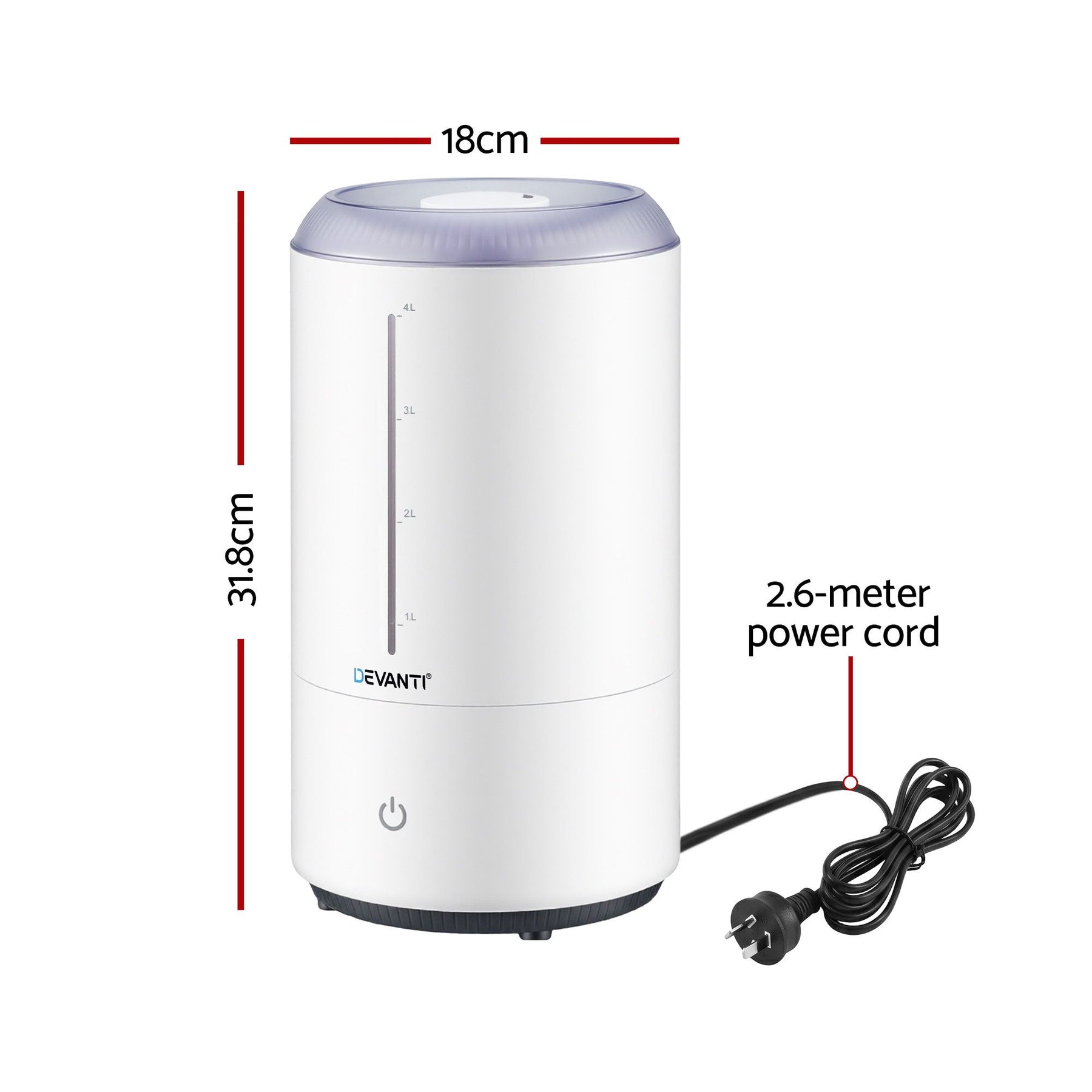Devanti 4L Ultrasonic Humidifier & Aroma Diffuser - White