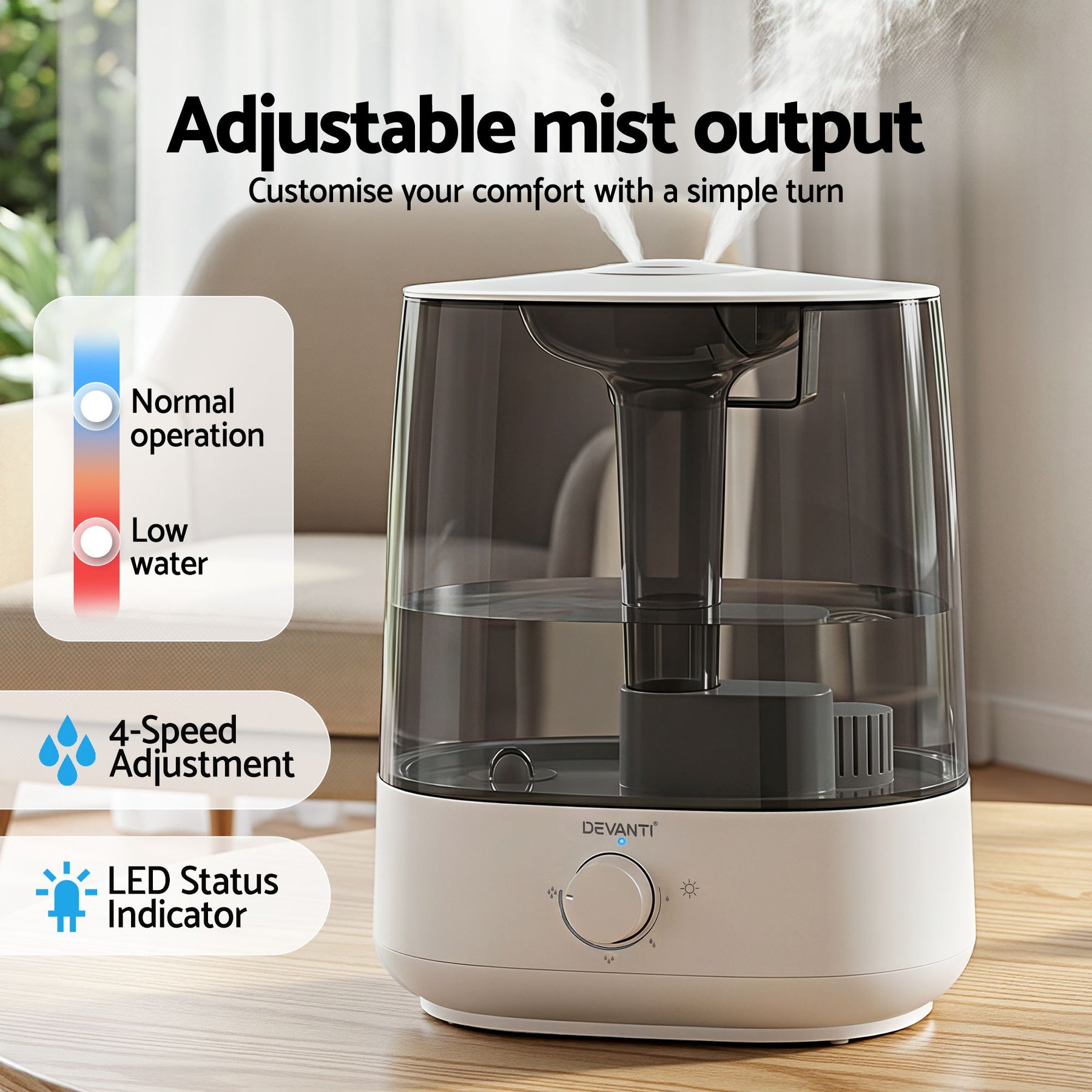 Devanti 6L Ultrasonic Humidifier & Aroma Diffuser - White