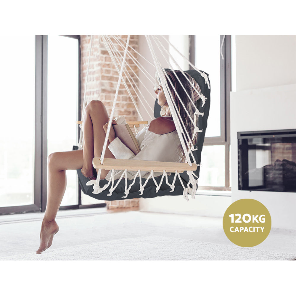 Gardeon Hammock Chair Hanging with Armrest Camping Hammocks Grey - SuperSaverAU - view 4