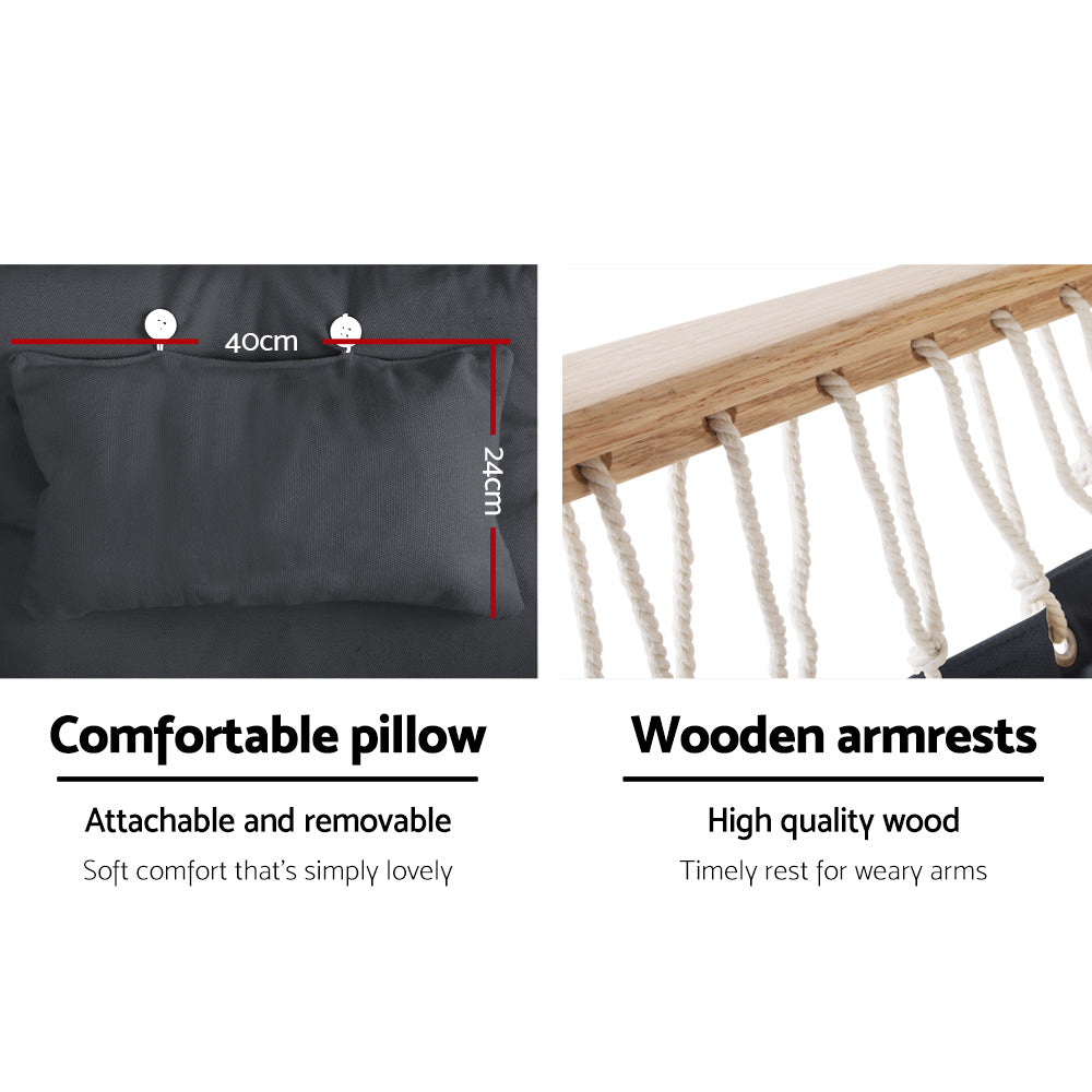 Gardeon Hammock Chair Hanging with Armrest Camping Hammocks Grey - SuperSaverAU - view 6