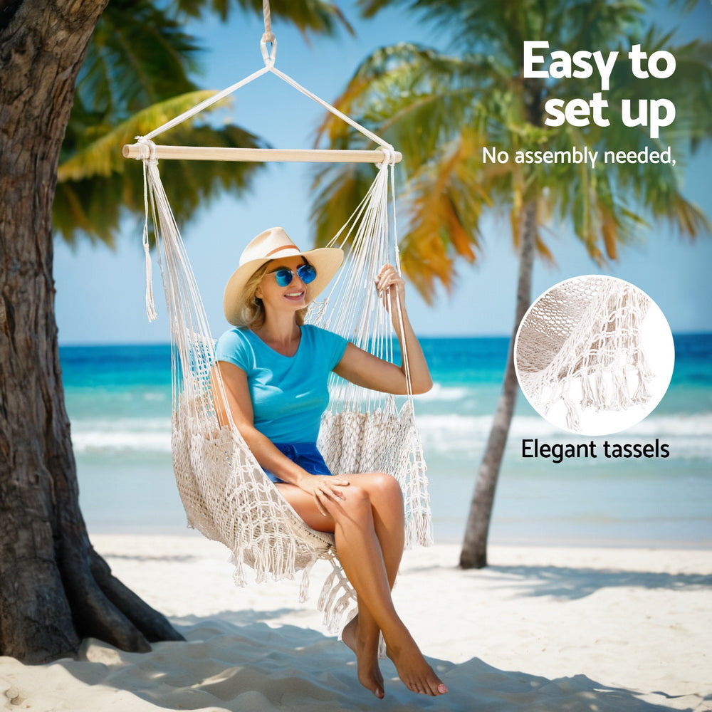 Gardeon Hammock Chair 240cm X 100cm - Durable Cotton Blend, Indoor/Outdoor Use - SuperSaverAU - view 5