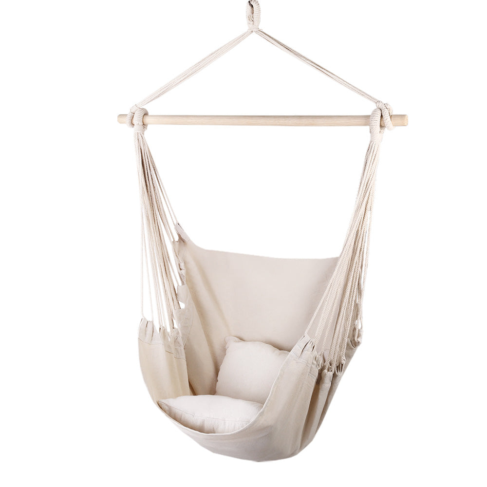 Gardeon Hammock Chair 100cm x 45cm x 145cm with Cushions - Cream, Indoor/Outdoor - SuperSaverAU - view 1