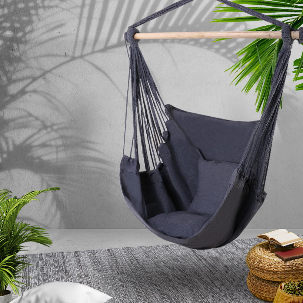 Gardeon Hammock Chair 100cm x 45cm x 145cm with Cushions, Grey, 180kg Capacity - SuperSaverAU - view 7