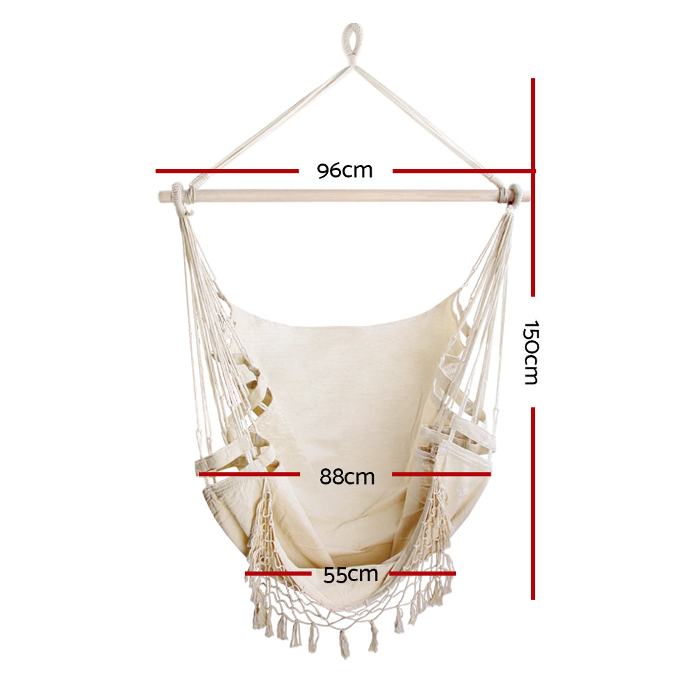 Gardeon Creamy White Hanging Hammock Chair 96 x 150cm, Indoor & Outdoor Use - SuperSaverAU - view 2