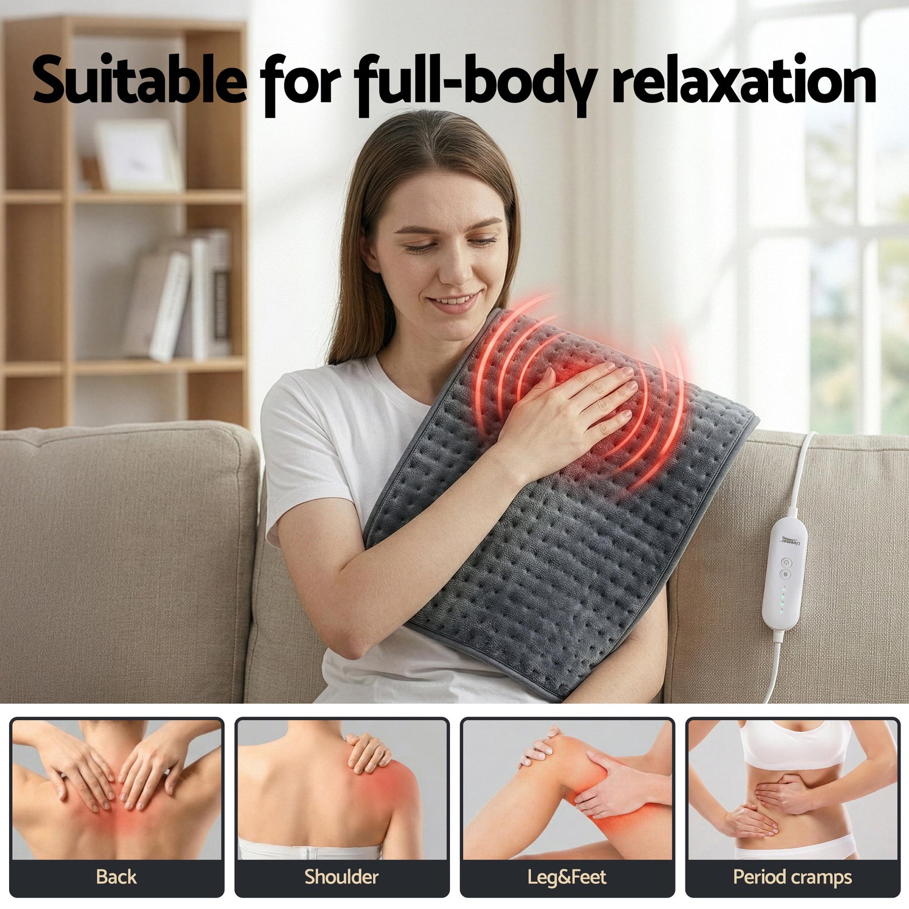 Livemor Electric Heating Pad 60x39cm Dark Grey Heat Mat with 4 Temperature Levels