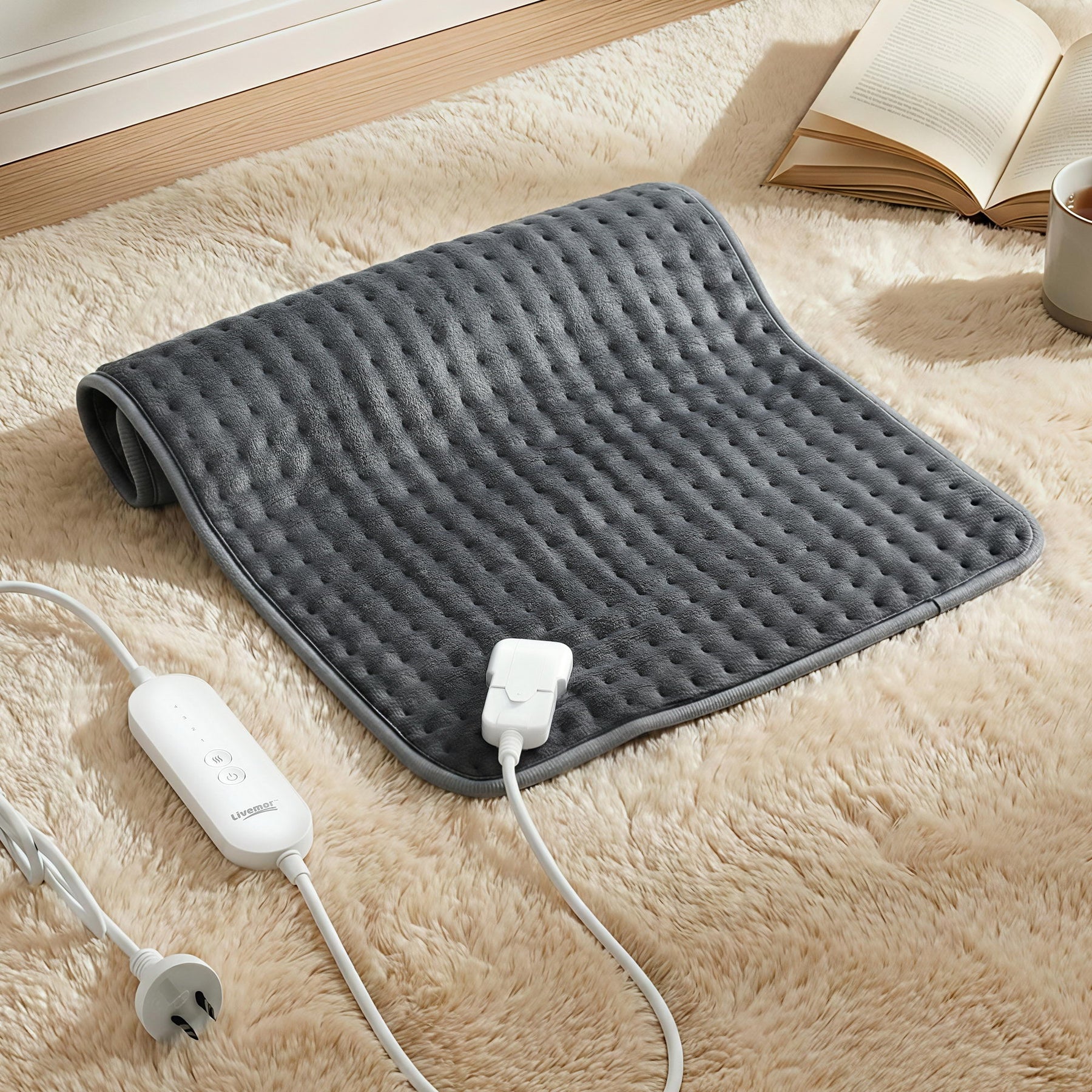 Livemor Electric Heating Pad 60x39cm Dark Grey Heat Mat with 4 Temperature Levels