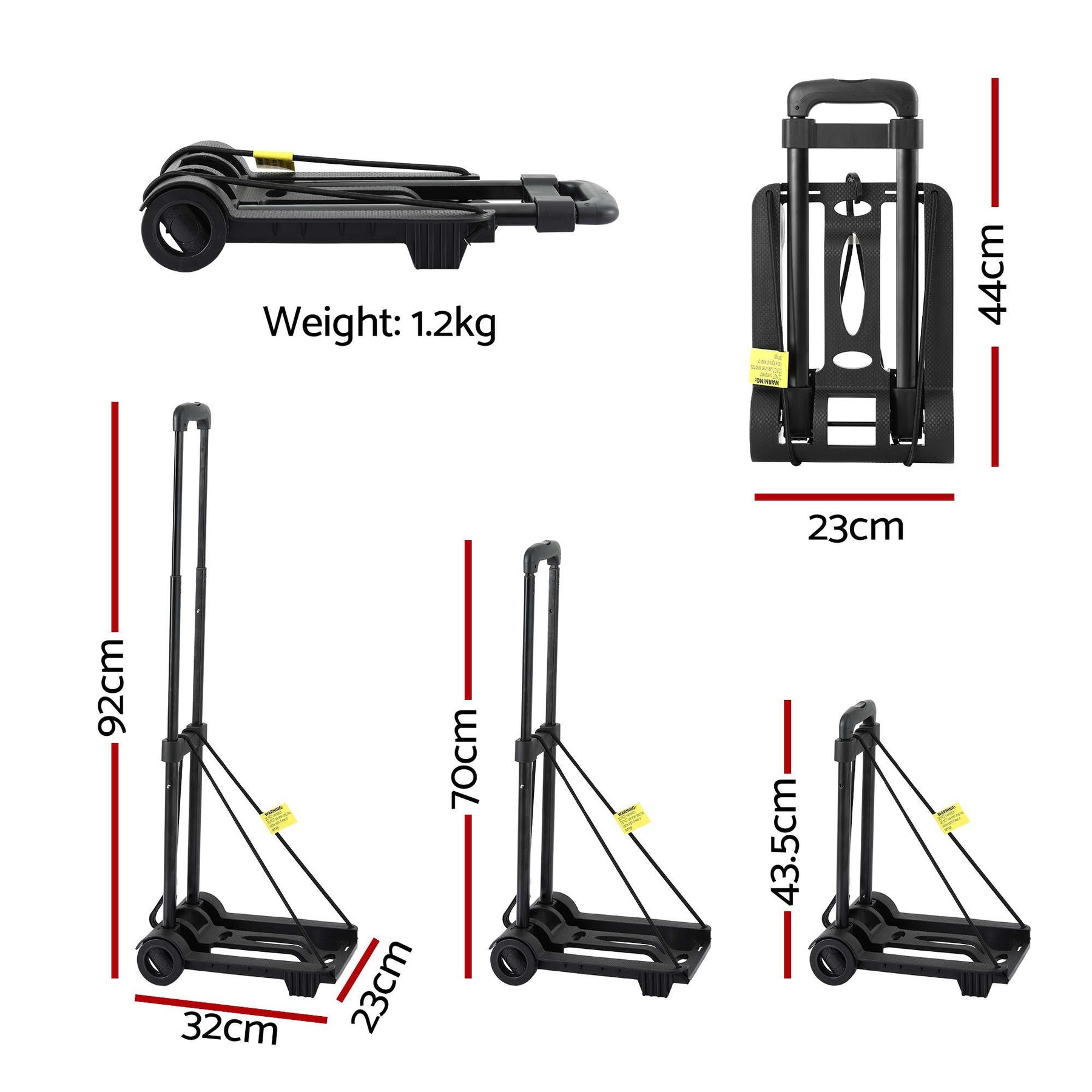 Giantz Folding Hand Trolley with Adjustable Handle - Black, 25kg