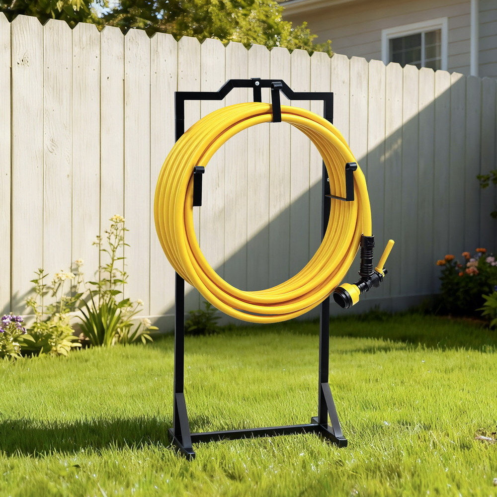 Green Fingers Metal Garden Hose Reel Holder 30m, Portable, 4-Spike Base, Black - SuperSaverAU - view 7