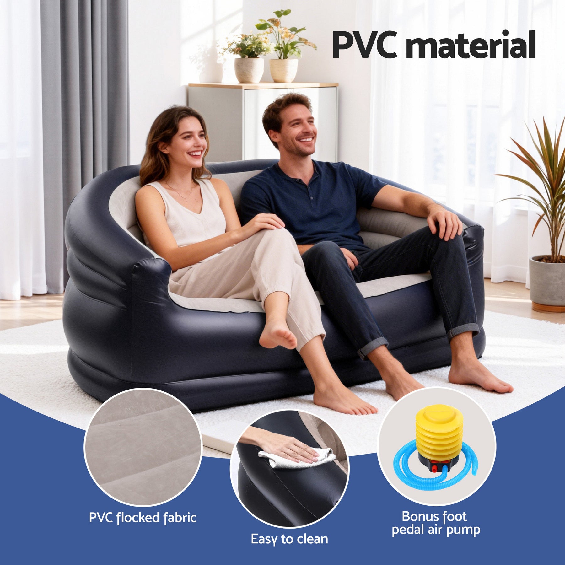 Gardeon 2 Seater Inflatable Sofa Coffee with Pump 300kg Capacity
