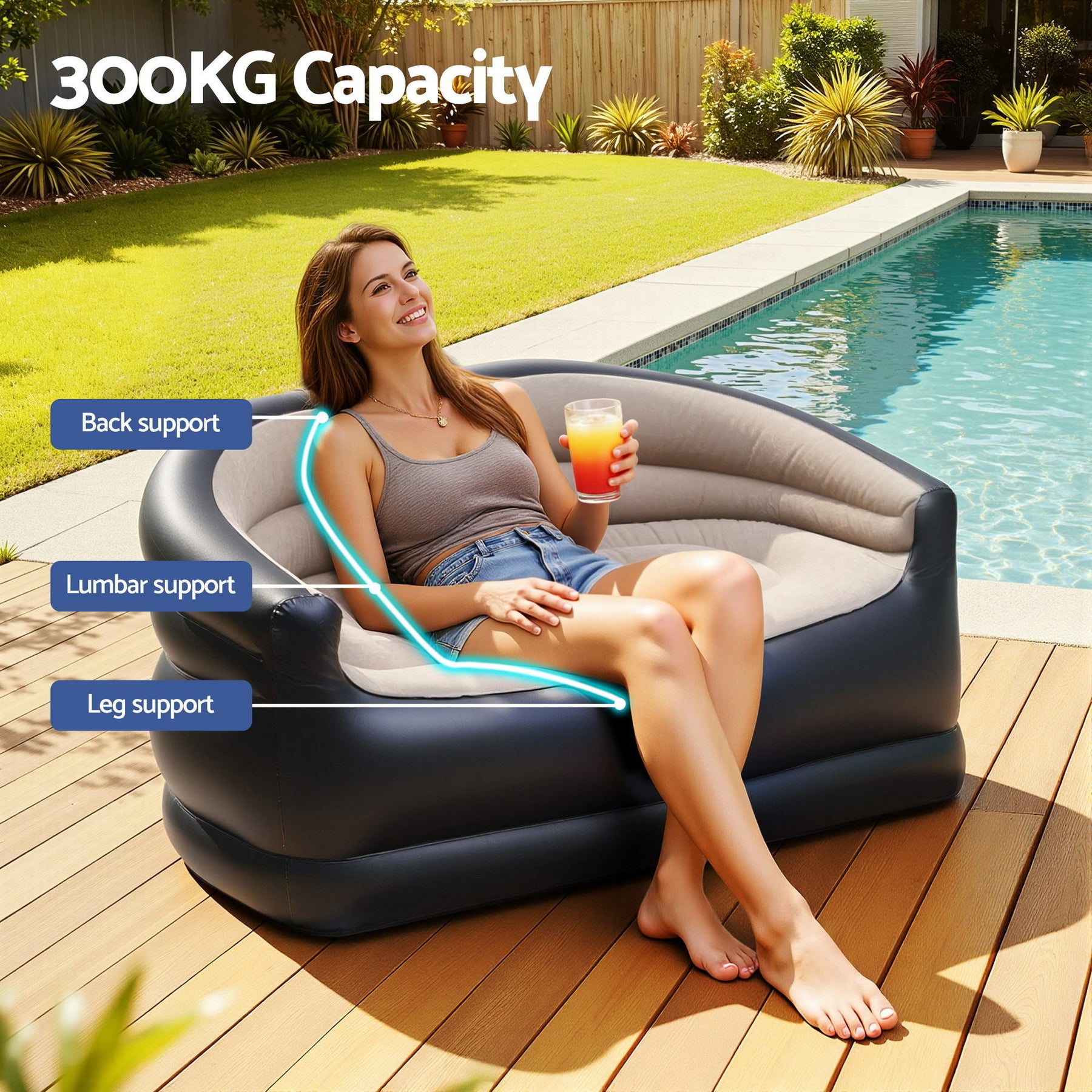 Gardeon 2 Seater Inflatable Sofa Coffee with Pump 300kg Capacity