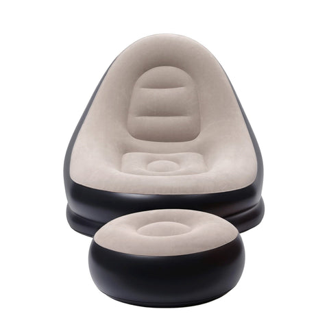 Gardeon Inflatable Chair and Ottoman Coffee Black with Pump 150kg Capacity