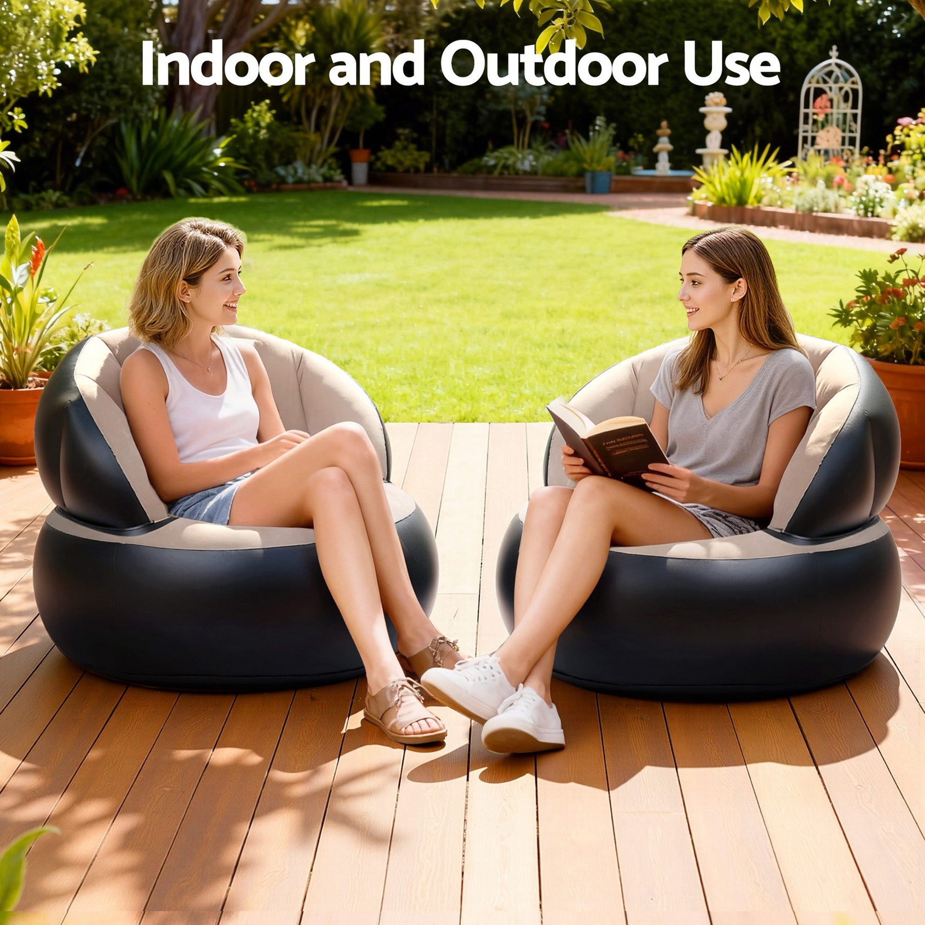 Gardeon Inflatable Folding Chair Coffee Black with Pump 150kg Capacity