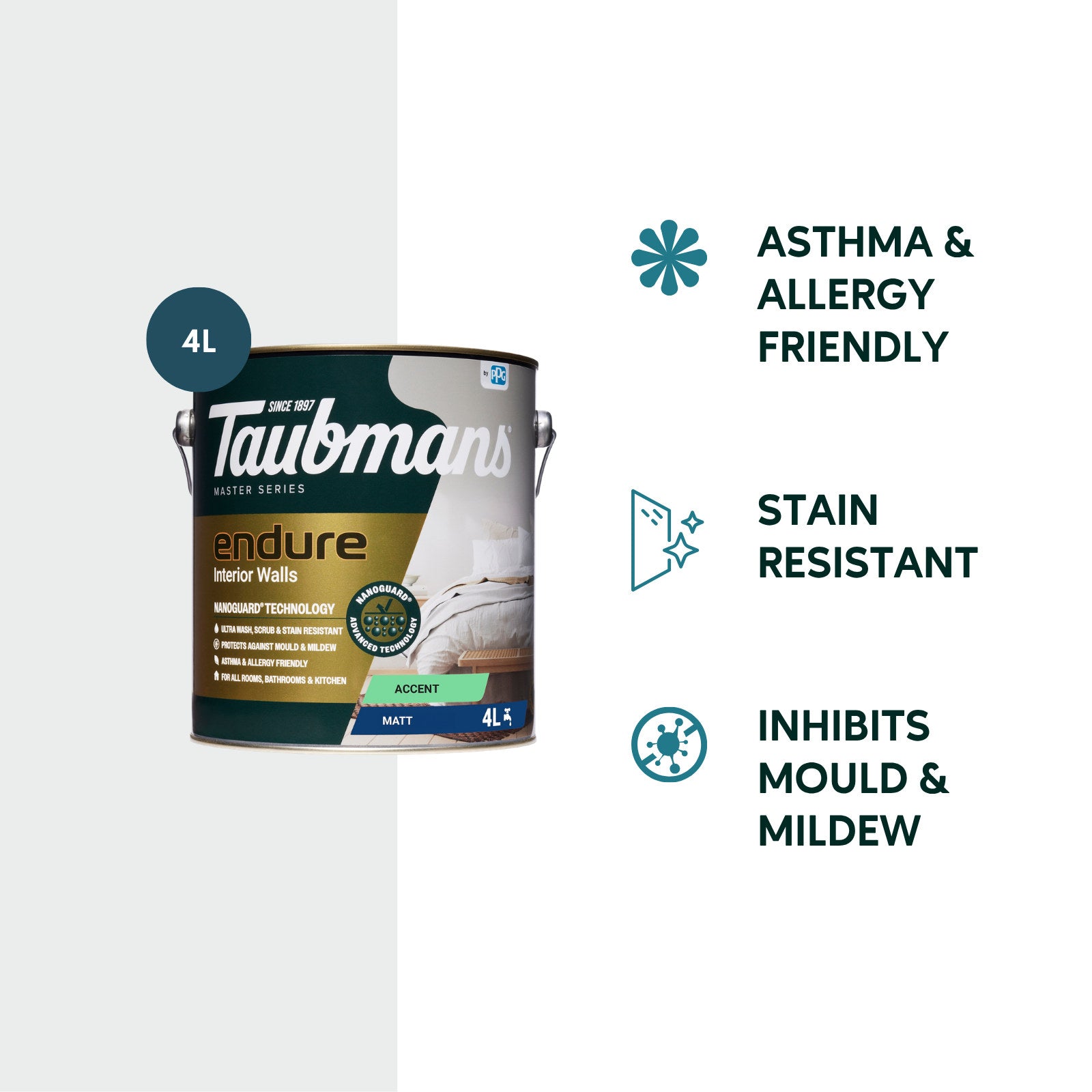 TAUBMANS Endure 4L Accent Matt Interior Walls Paint Water Based UV Resistant