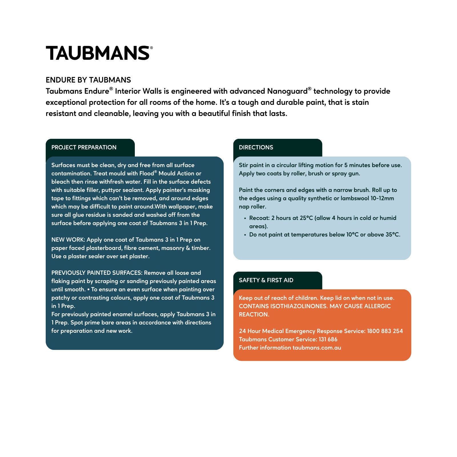 Taubmans Endure 2L Neutral Low Sheen Interior Wall Paint Stain Resistant
