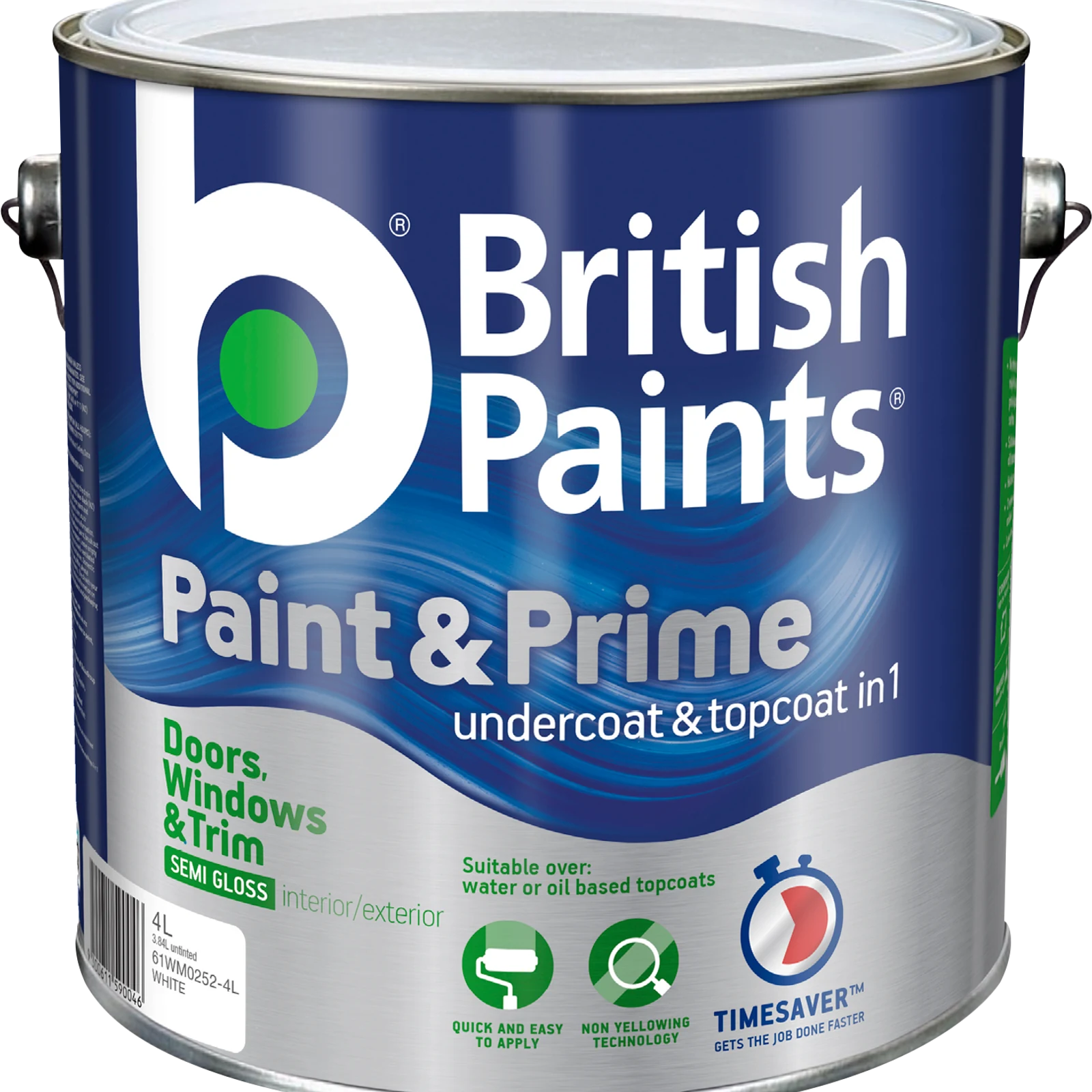 British Paints 4L White Semi Gloss Doors Windows and Trim Paint and Prime UV Resistant