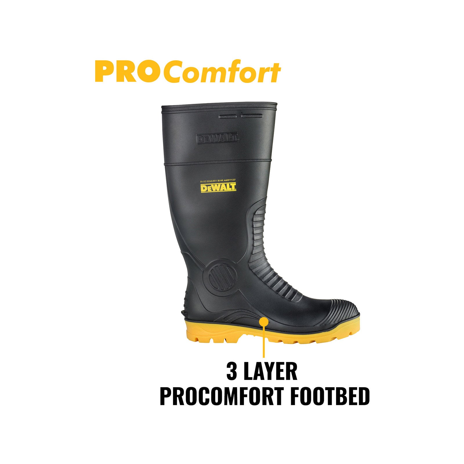 DeWALT Workwear Midland Pro Comfort Extreme Duty PVC Safety Gumboots Size 10 Steel Cap