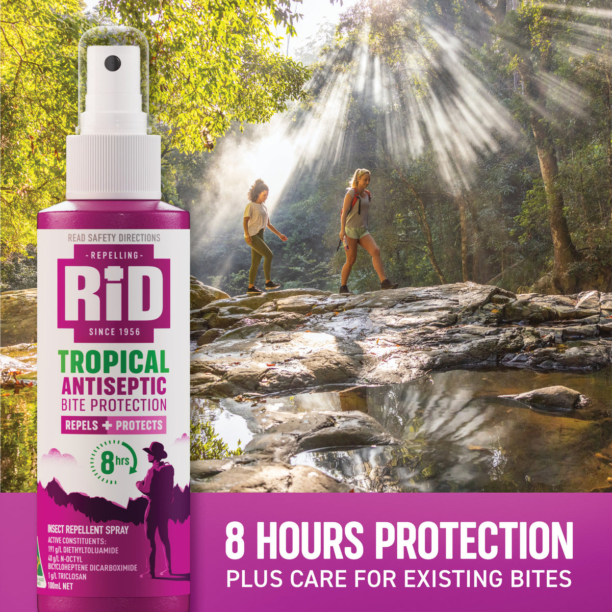 RID Insect Repellent 100ml Tropical Antiseptic Bite Protection Pump Spray