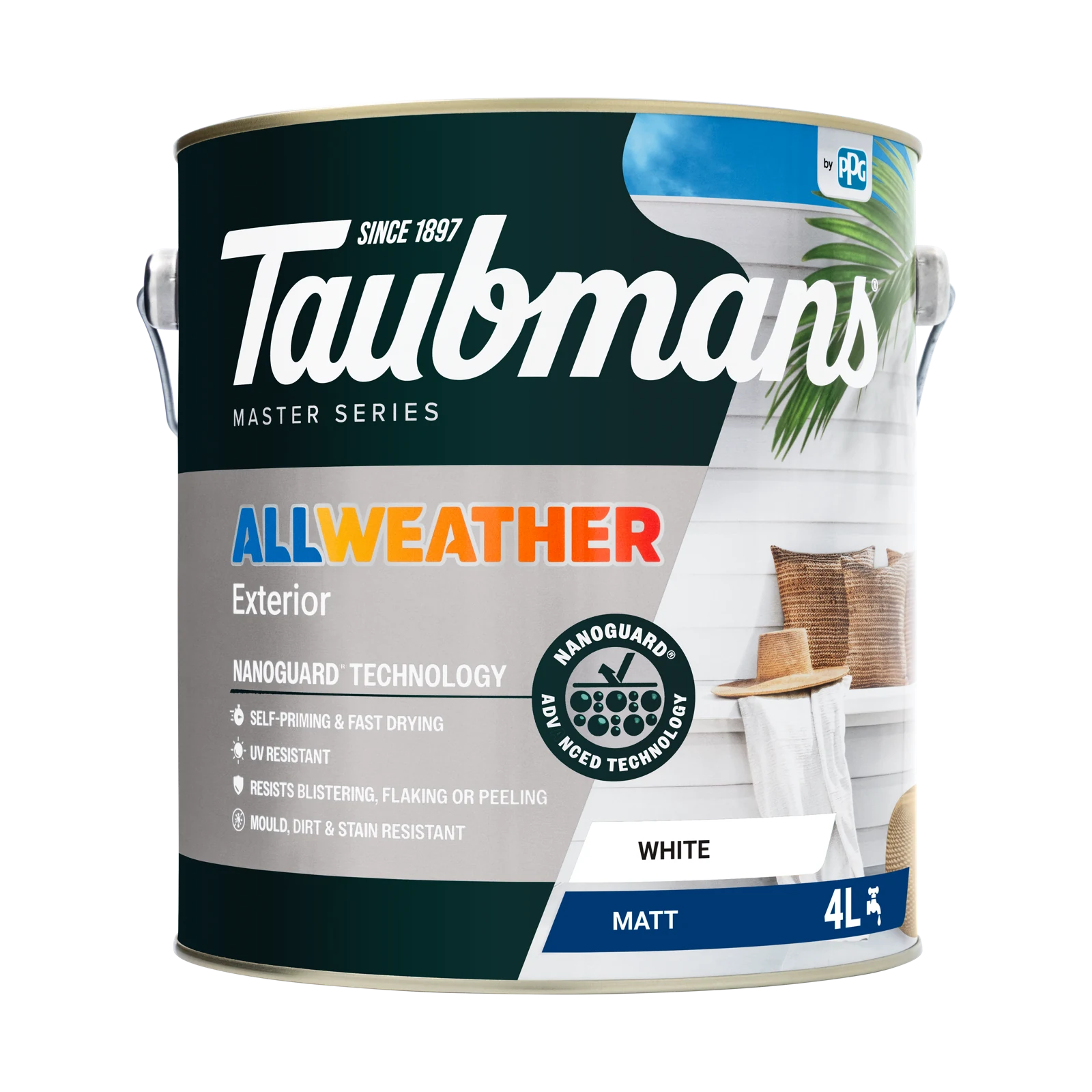 Taubmans 4L White Matt All Weather Exterior Paint Water Based UV Resistant