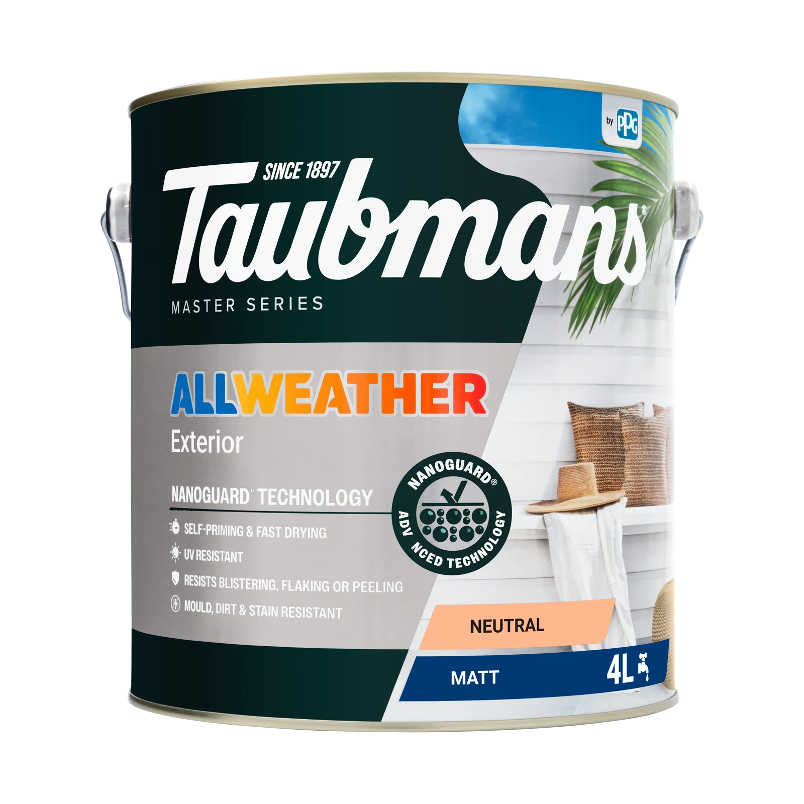 Taubmans 4L Neutral Matt All Weather Exterior Paint Water Based UV Resistant