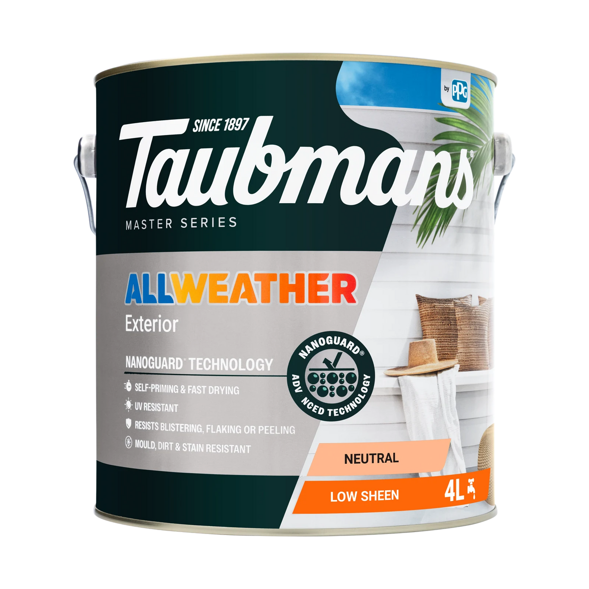 Taubmans 4L Neutral Low Sheen All Weather Exterior Paint Water Based UV Resistant