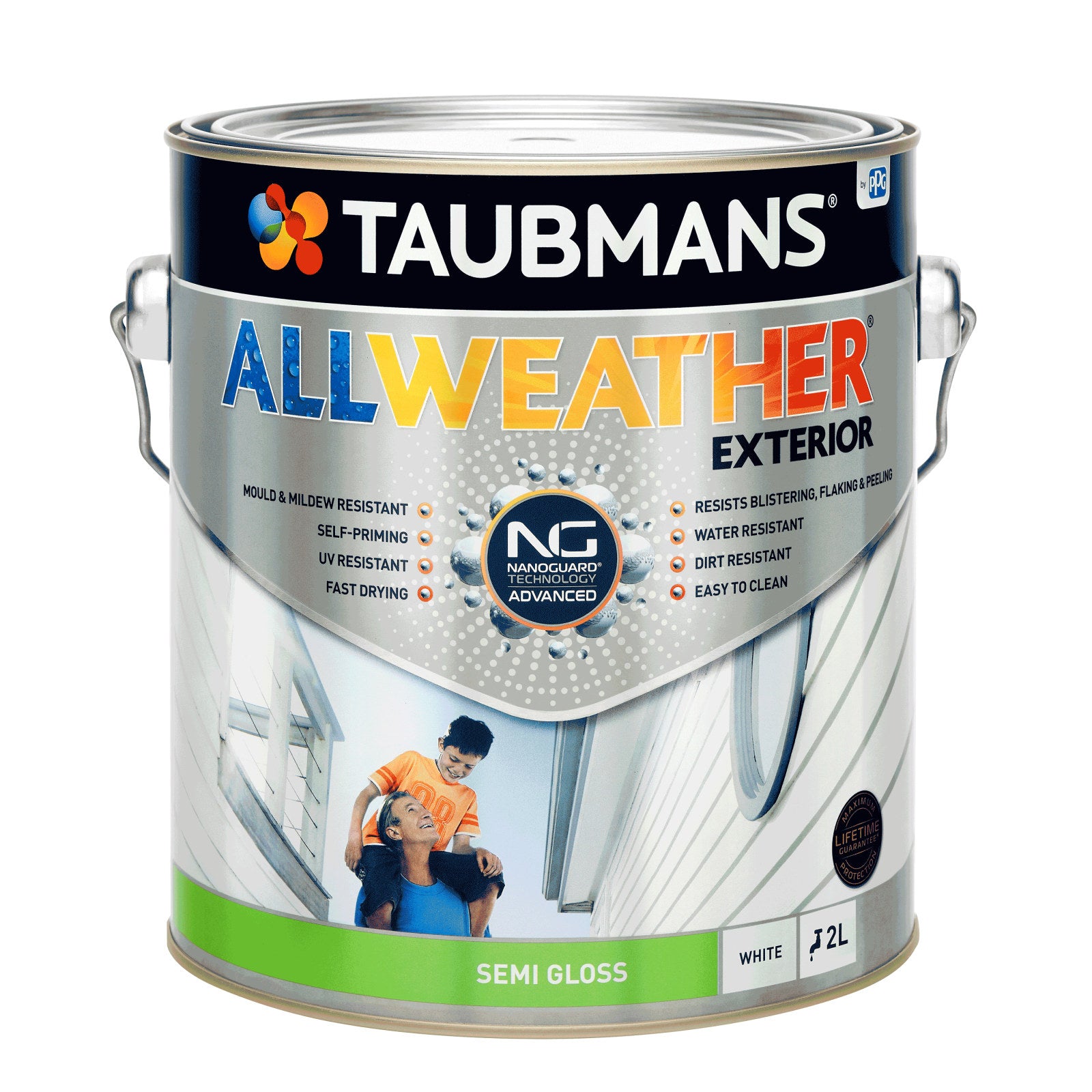 Taubmans 2L White Semi Gloss All Weather Exterior Paint Water Based UV Resistant