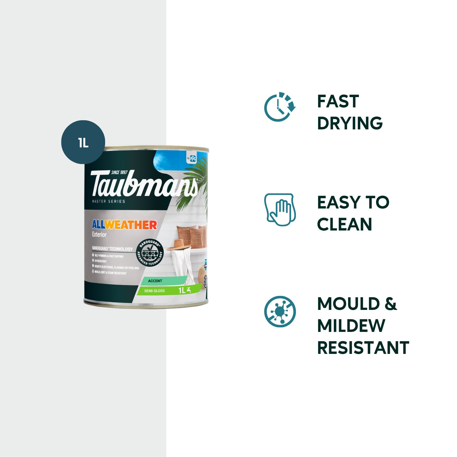 Taubmans 1L Accent Semi Gloss All Weather Exterior Paint