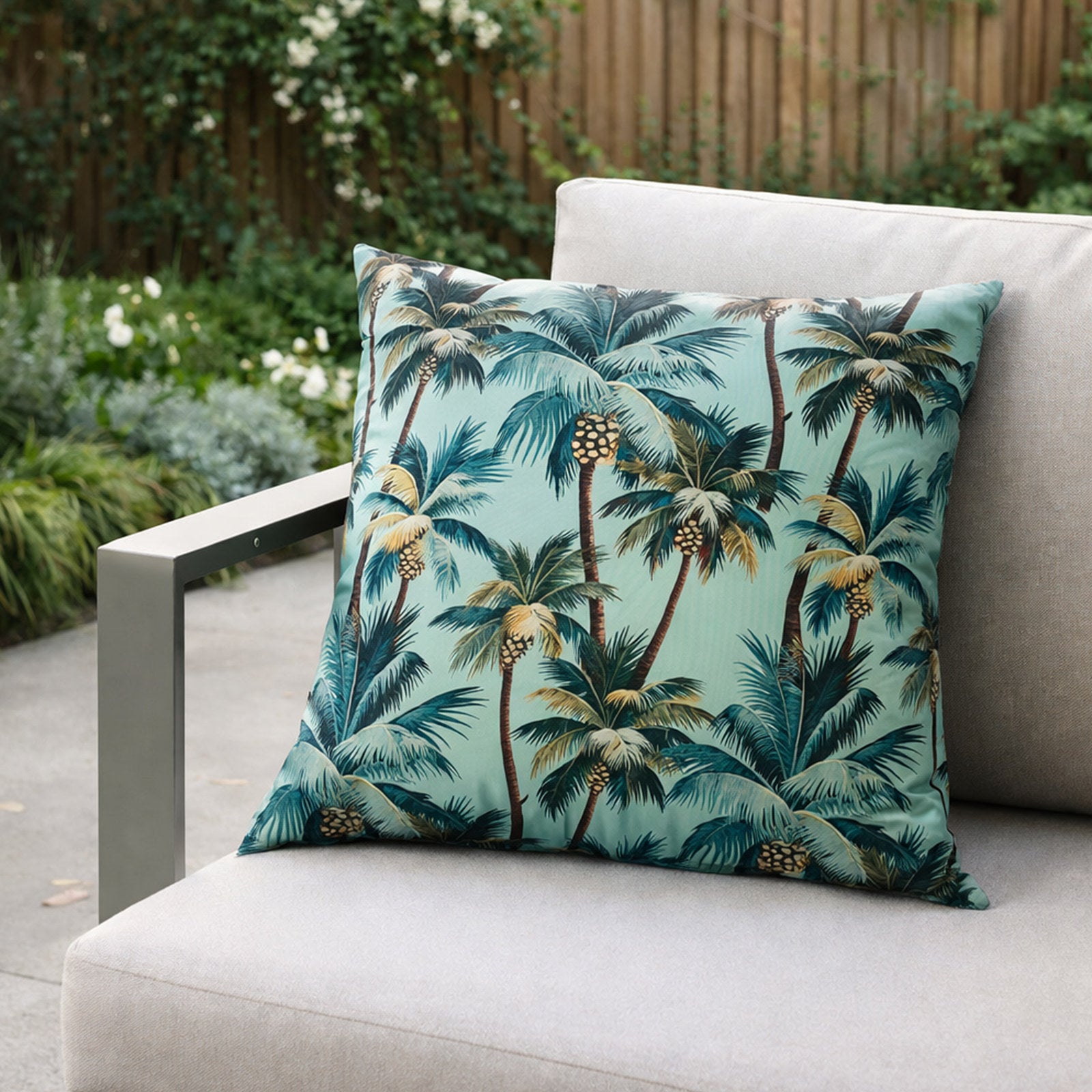 Mojo 60cm L.A. Palm Blue Polyester Cushion Cover