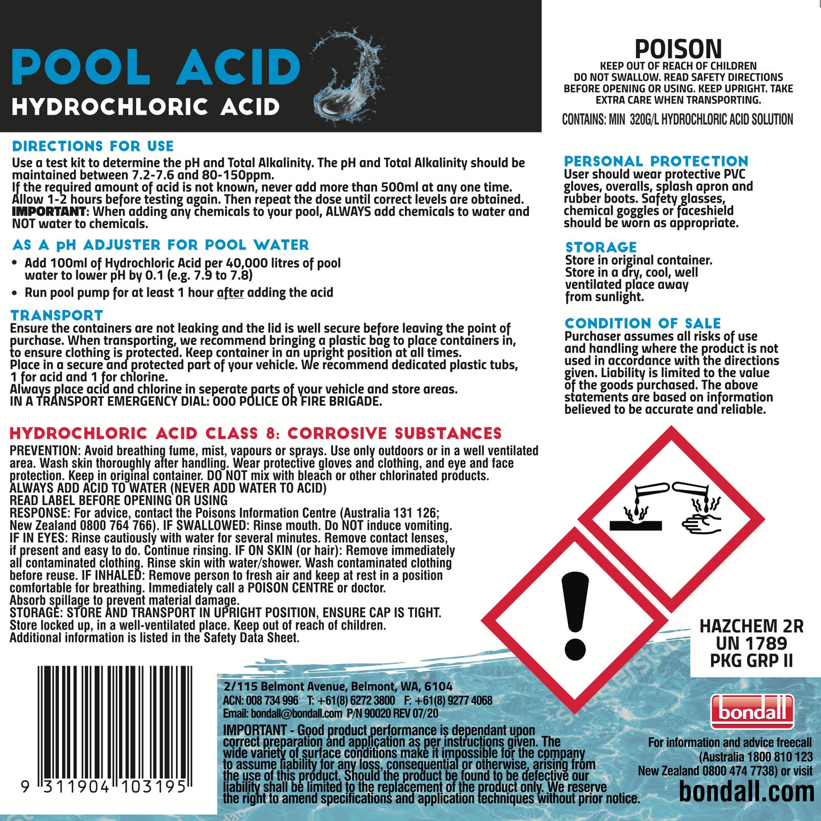 Bondall 5L Pool Acid (Hydrochloric Acid)