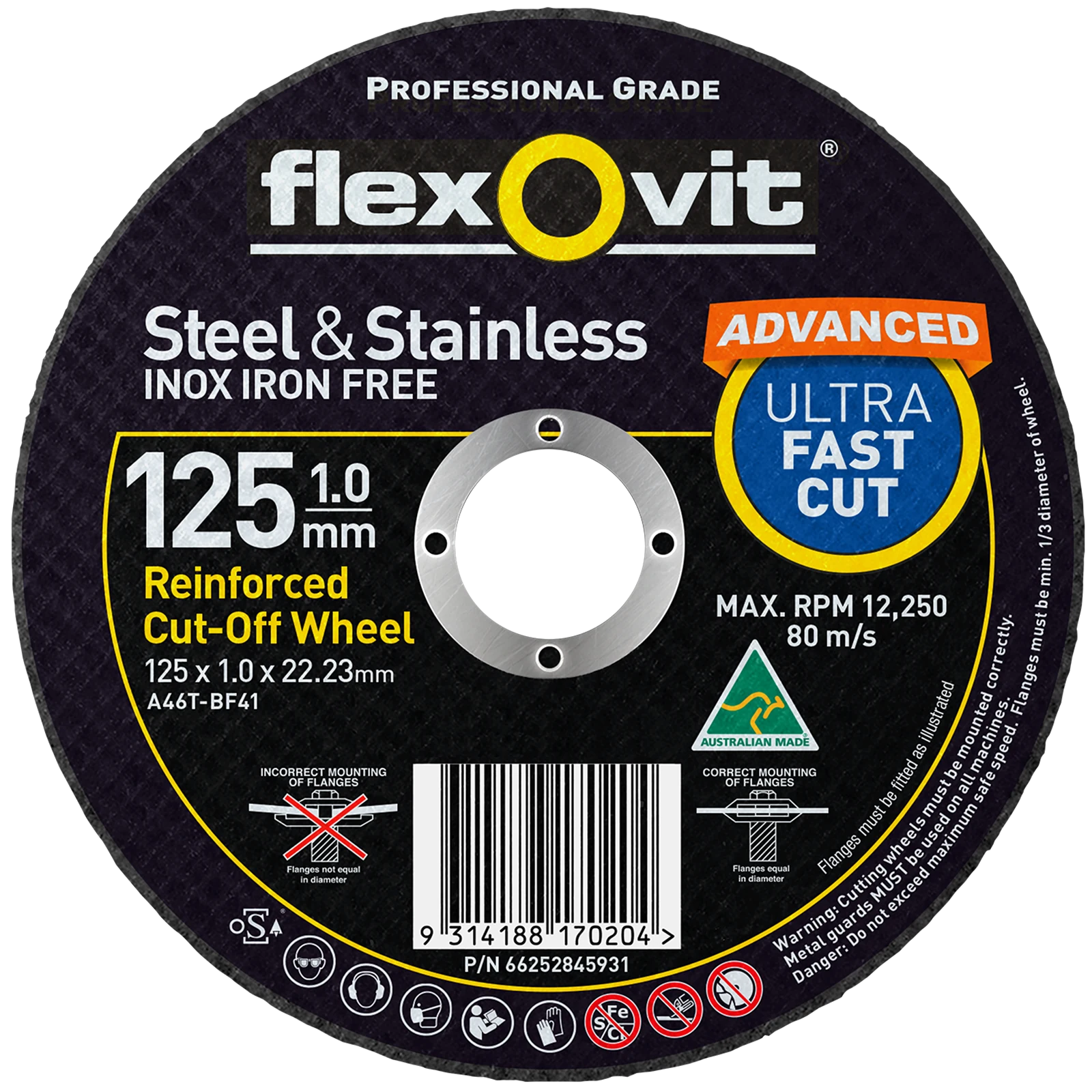 Flexovit Advanced 125 x 1.0 x 22.23mm Aluminium Oxide Metal Cut Off Wheel