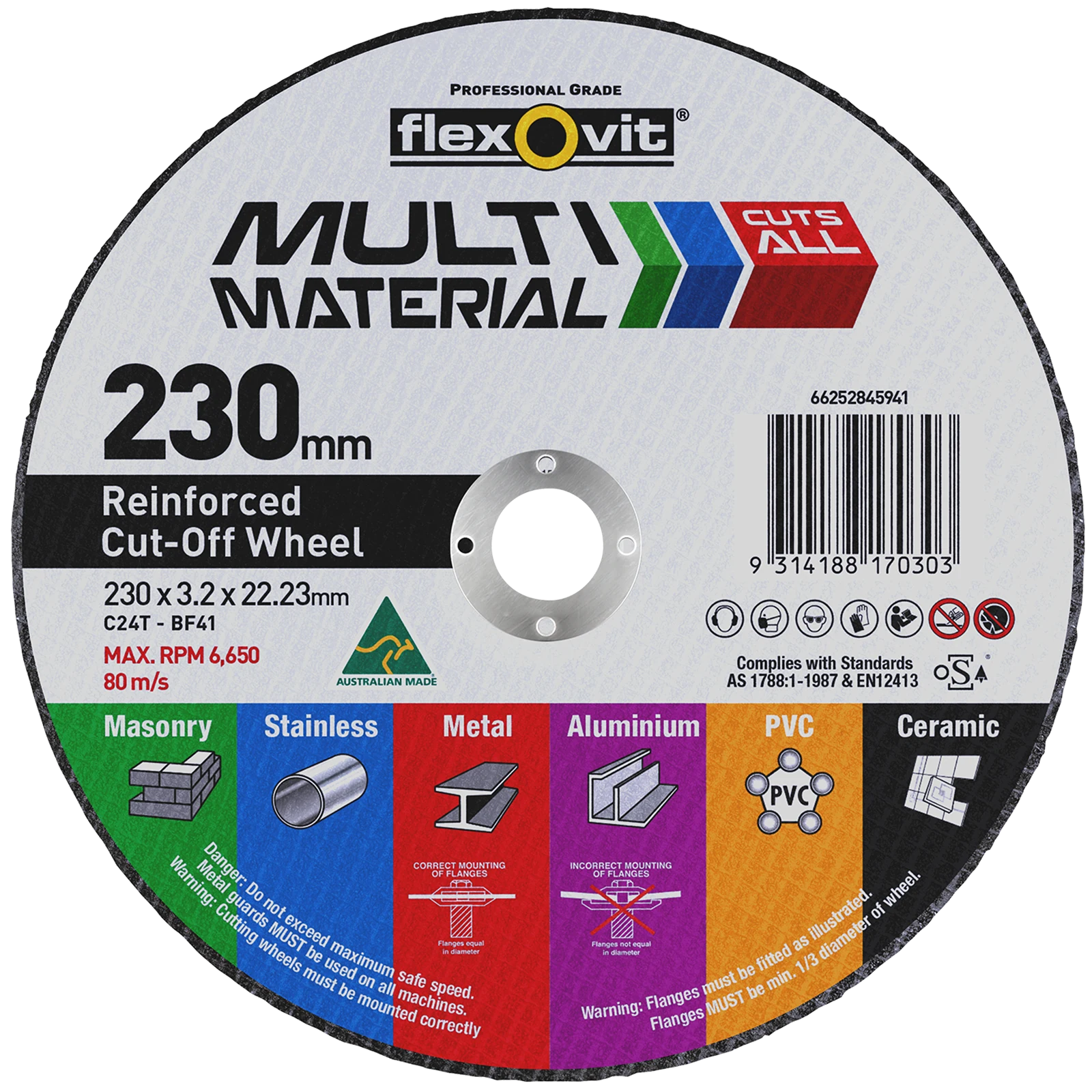 Flexovit 230 x 3.2 x 22.23mm Multi Material Cut Off Wheel