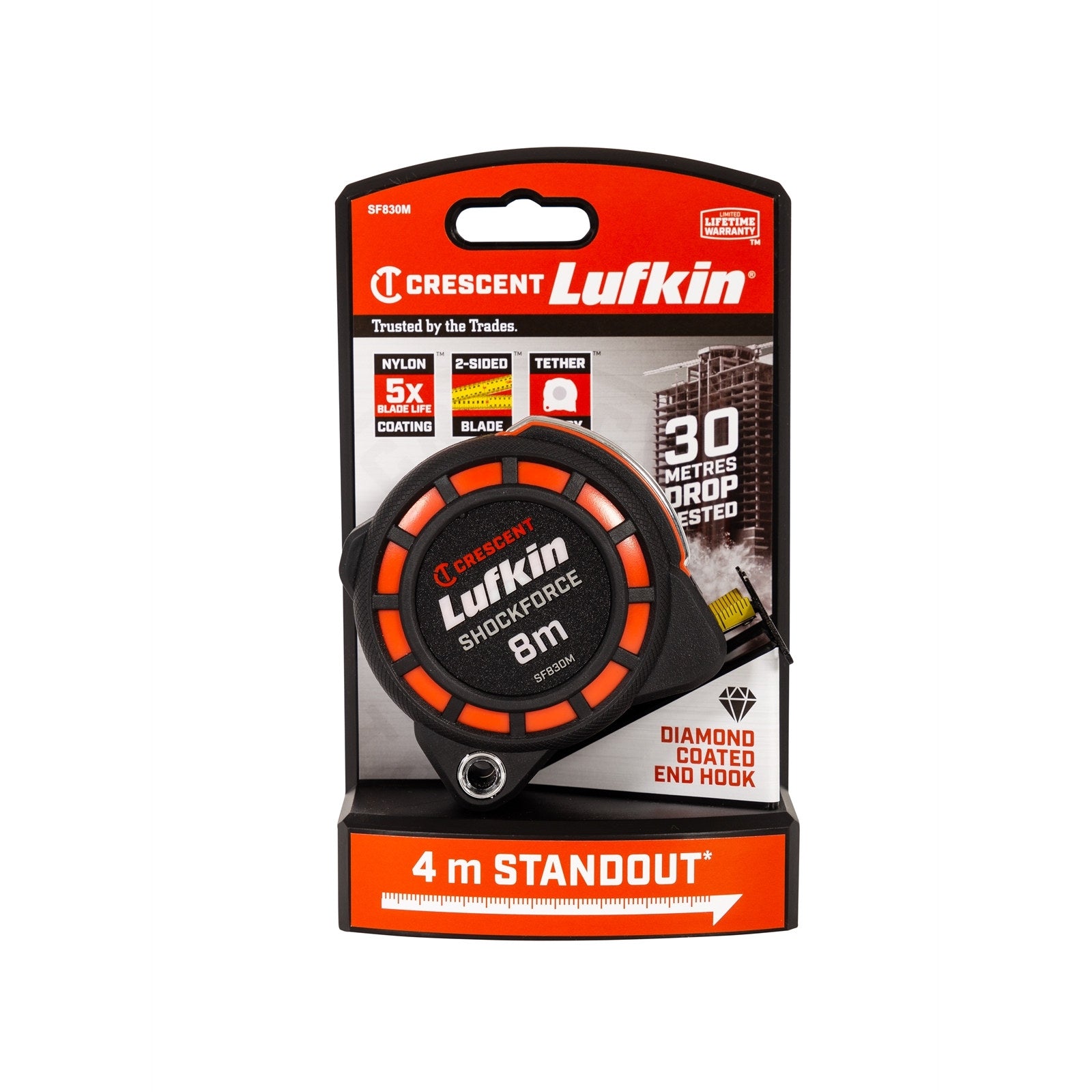 Crescent Lufkin Shockforce 8m x 30mm Lockable Steel Tape Measure