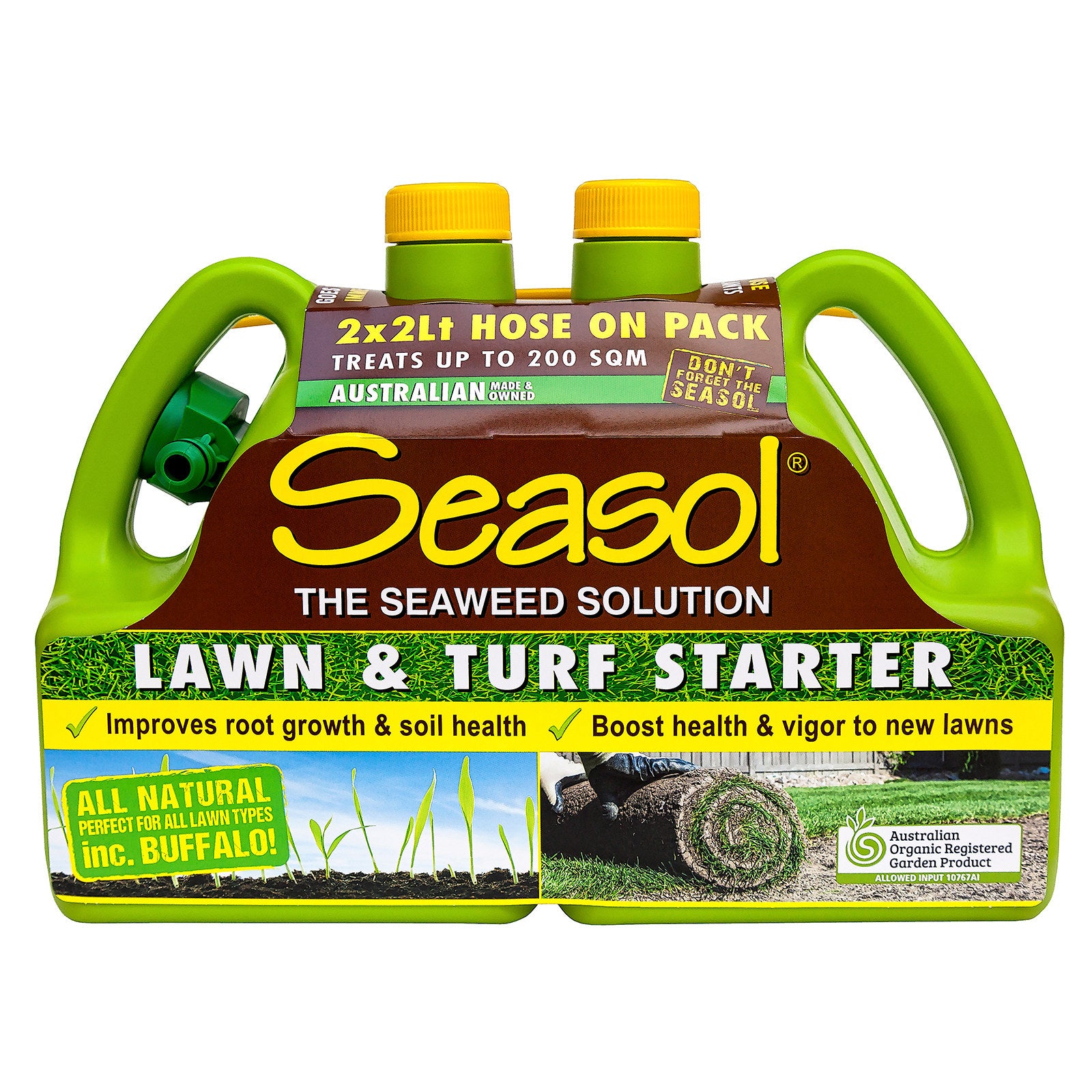 Seasol 2 x 2L Hose On Lawn and Turf Starter Liquid Twin Pack 4L