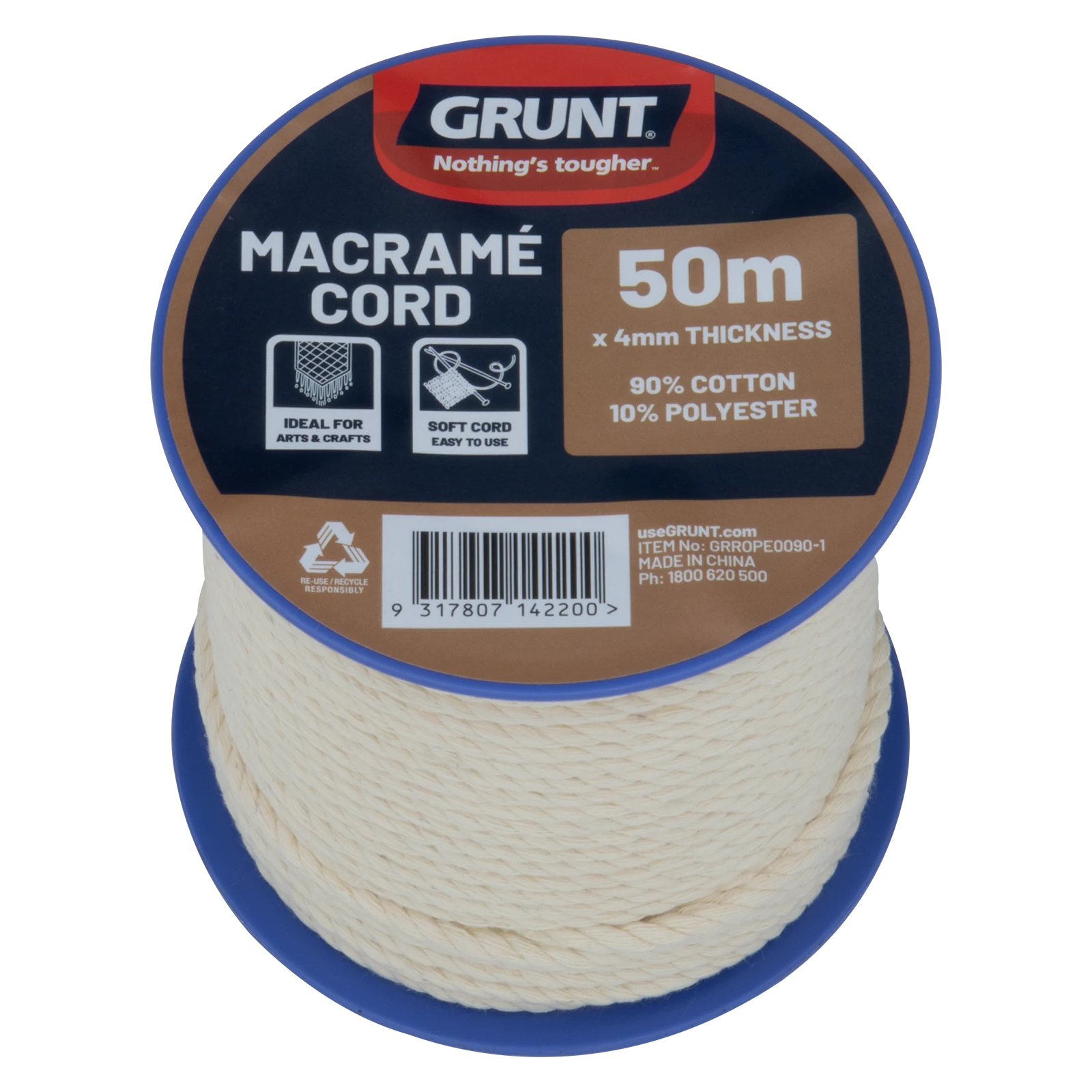 Grunt 4mm x 50m Macrame Cotton Cord White