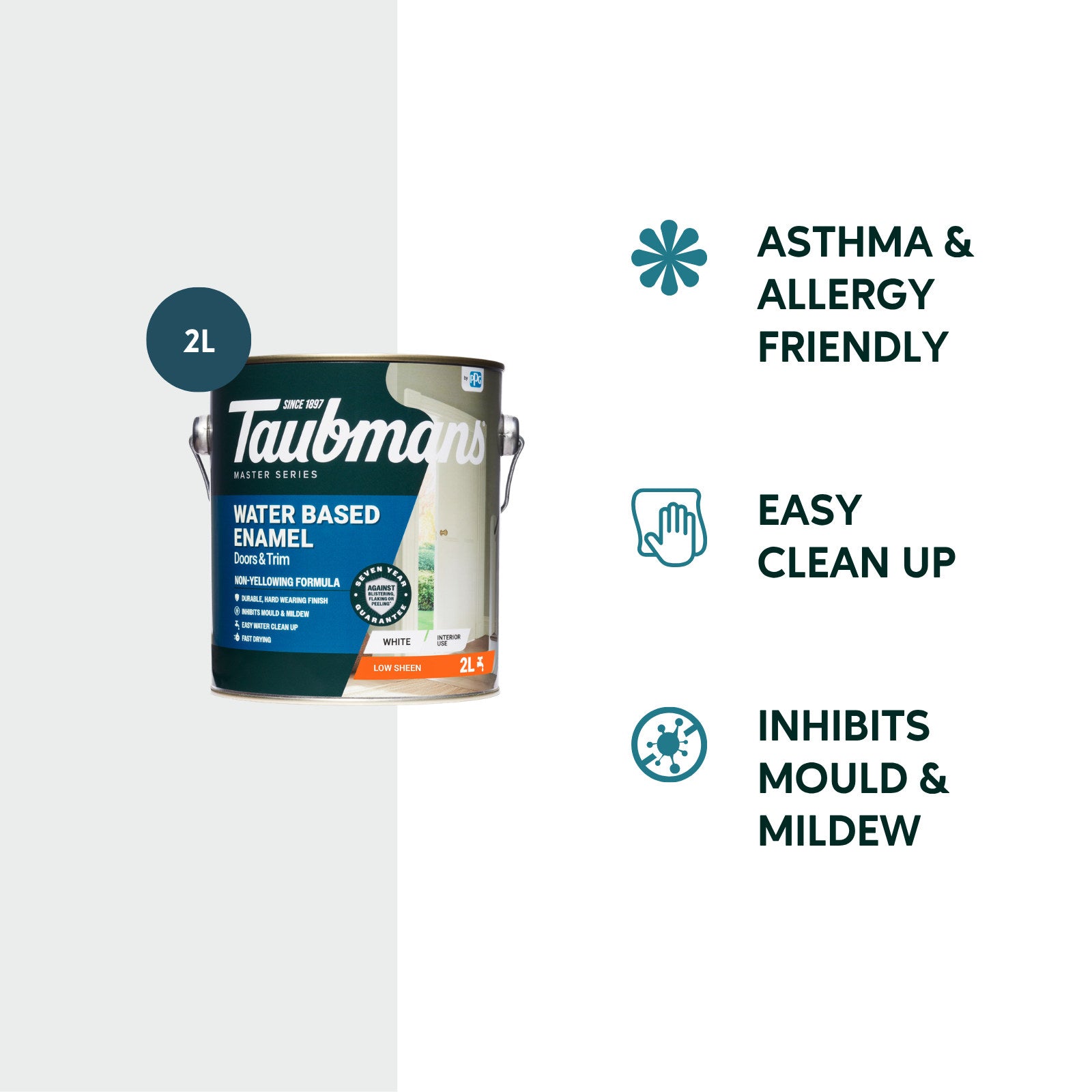 Taubmans 2L White Low Sheen Water Based Enamel Paint