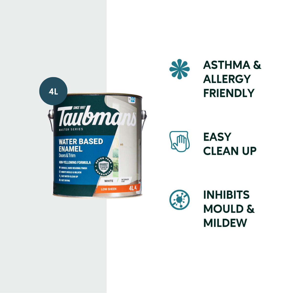 Taubmans 4L White Low Sheen Water Based Enamel Paint