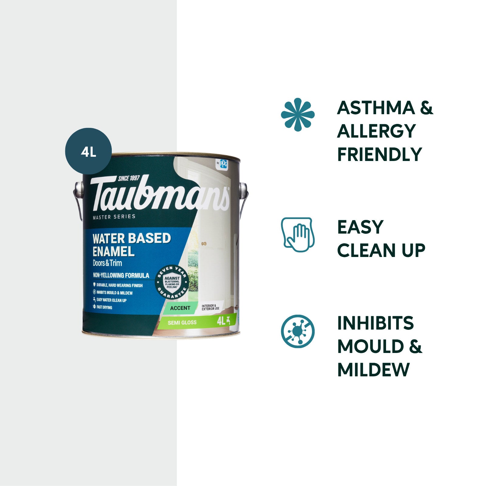 Taubmans 4L Accent Semi Gloss Water Based Enamel Paint Tintable