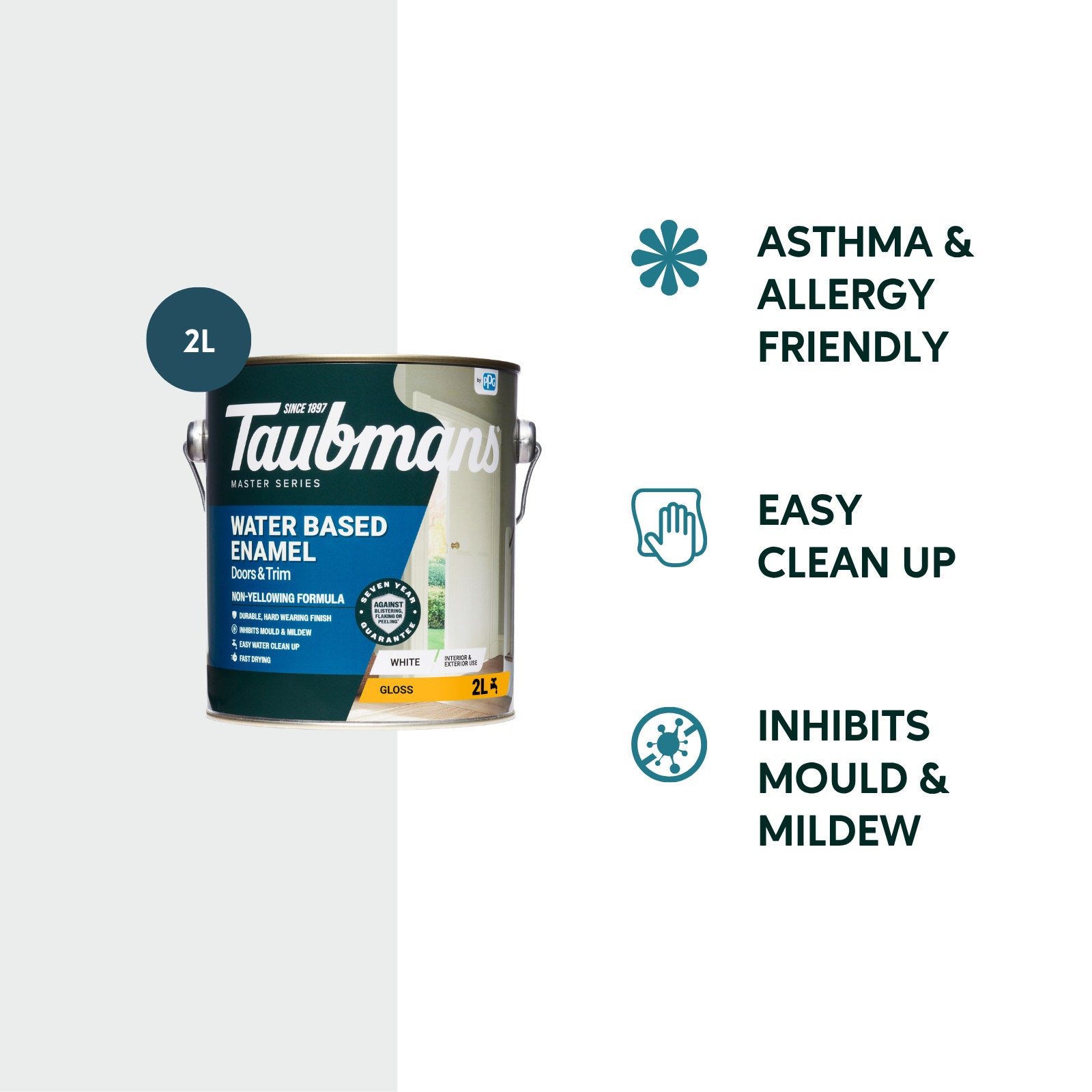 Taubmans 2L White Gloss Water Based Enamel Paint