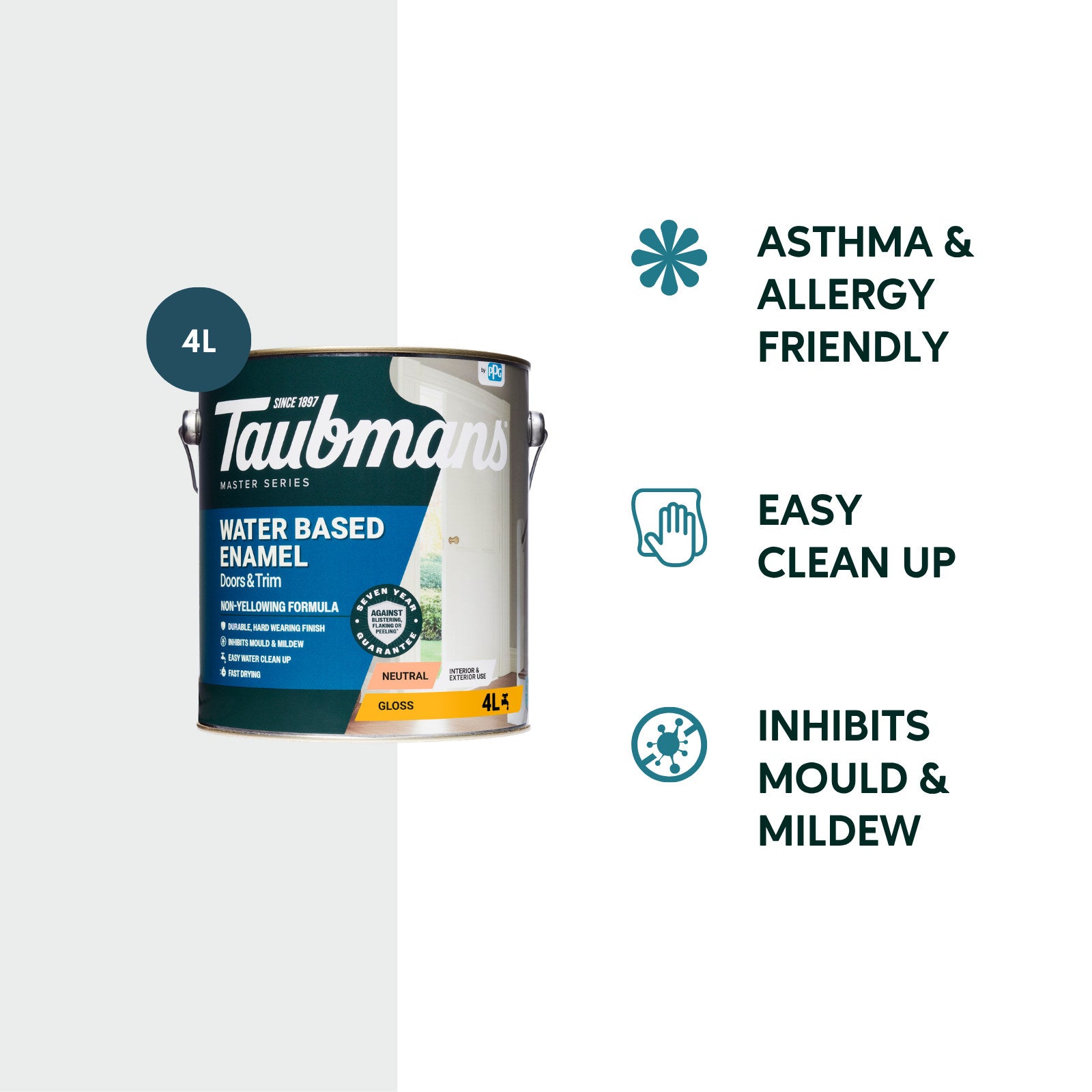 Taubmans 4L Neutral Gloss Water Based Enamel Paint Tintable