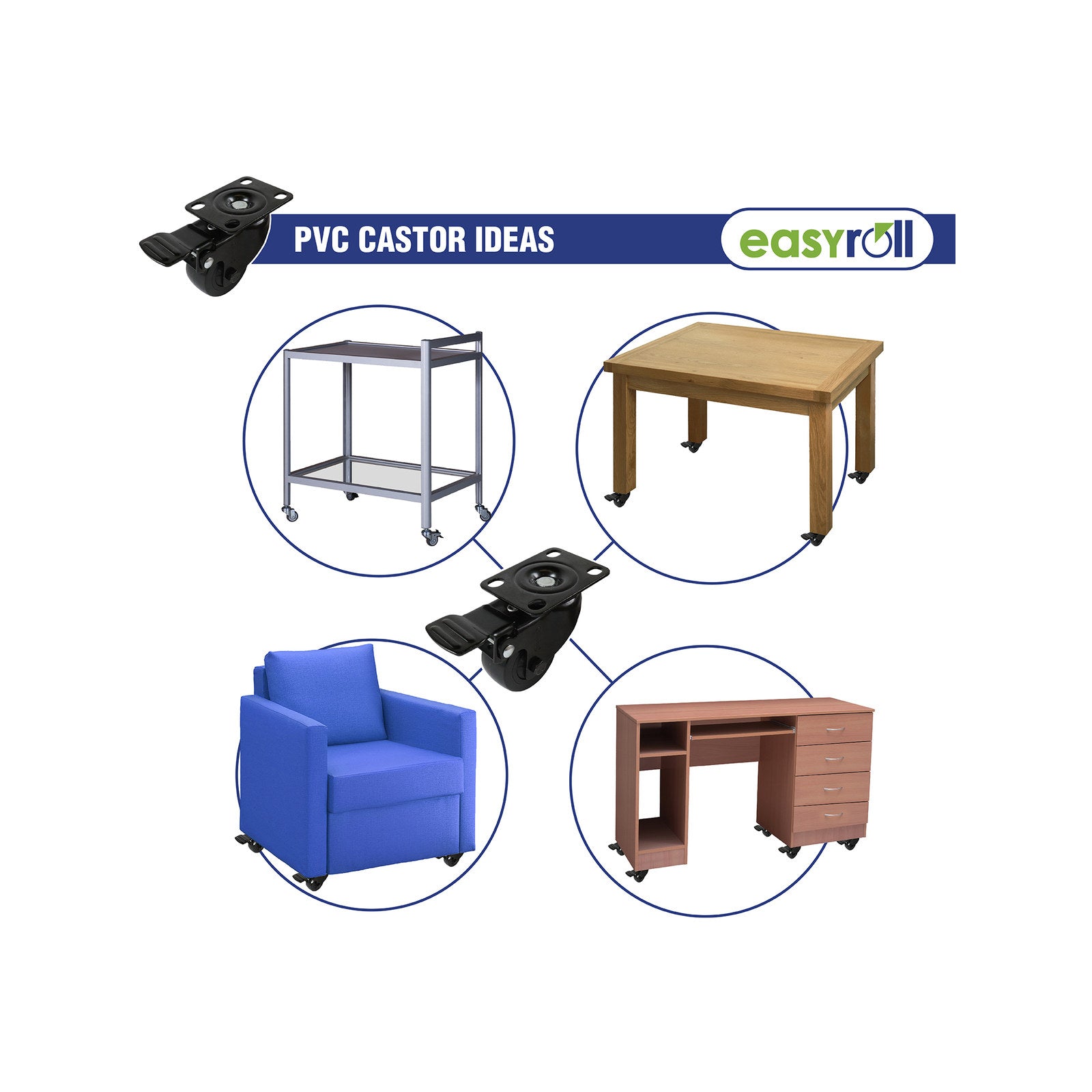Easyroll 100mm Black PVC Castor 100kg Indoor Outdoor