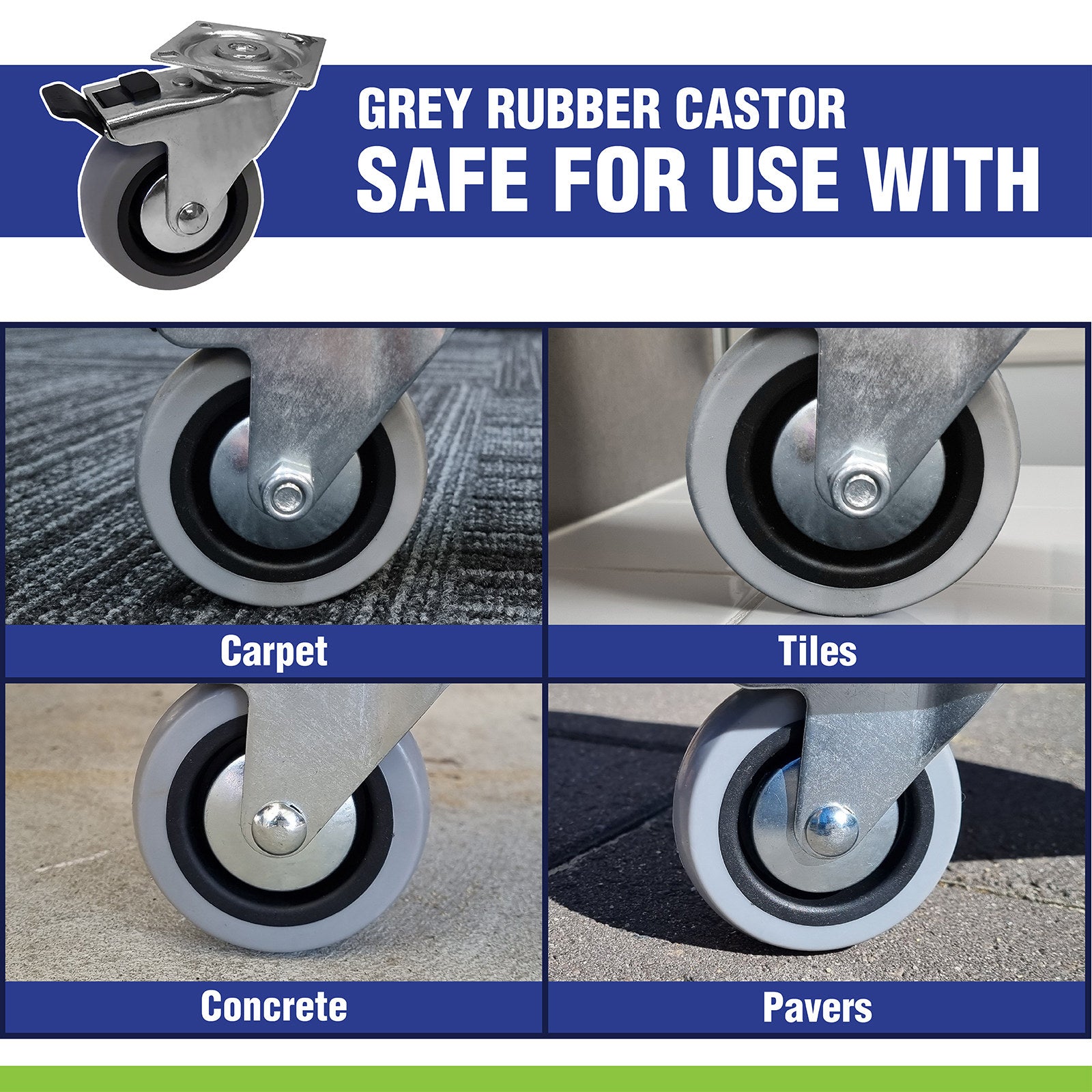 Easyroll 125mm 140kg Grey Rubber Castor Xpan Kit with Brake