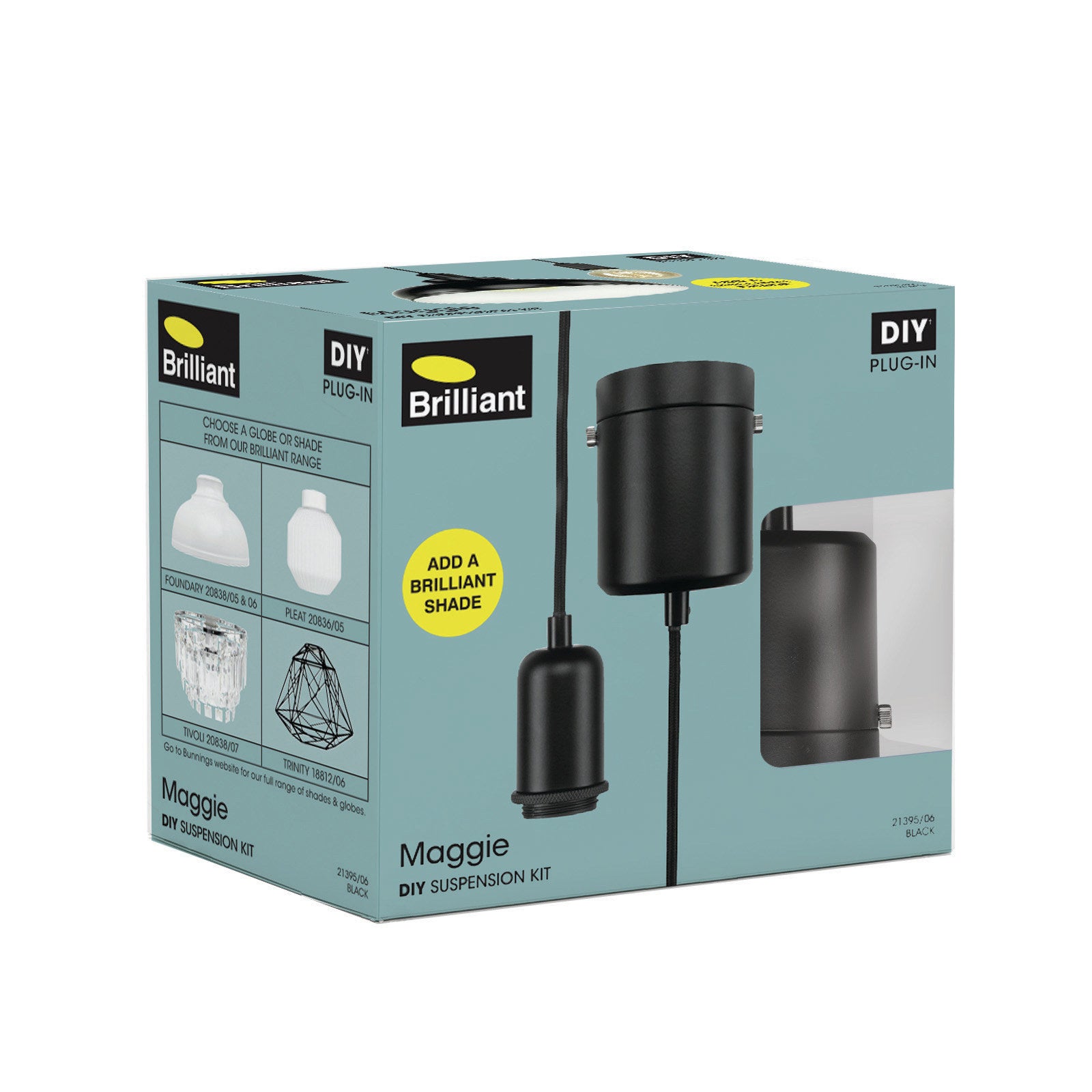 Brilliant Lighting Maggie Matt Black Plug-In DIY Suspension Pendant E27 21395/06