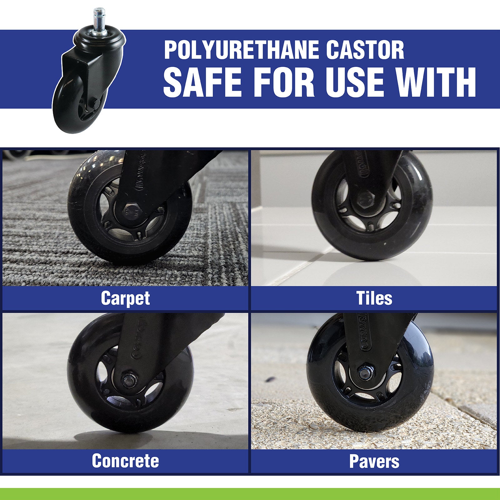Easyroll Black Skate Furniture Swivel Castor Polyurethane