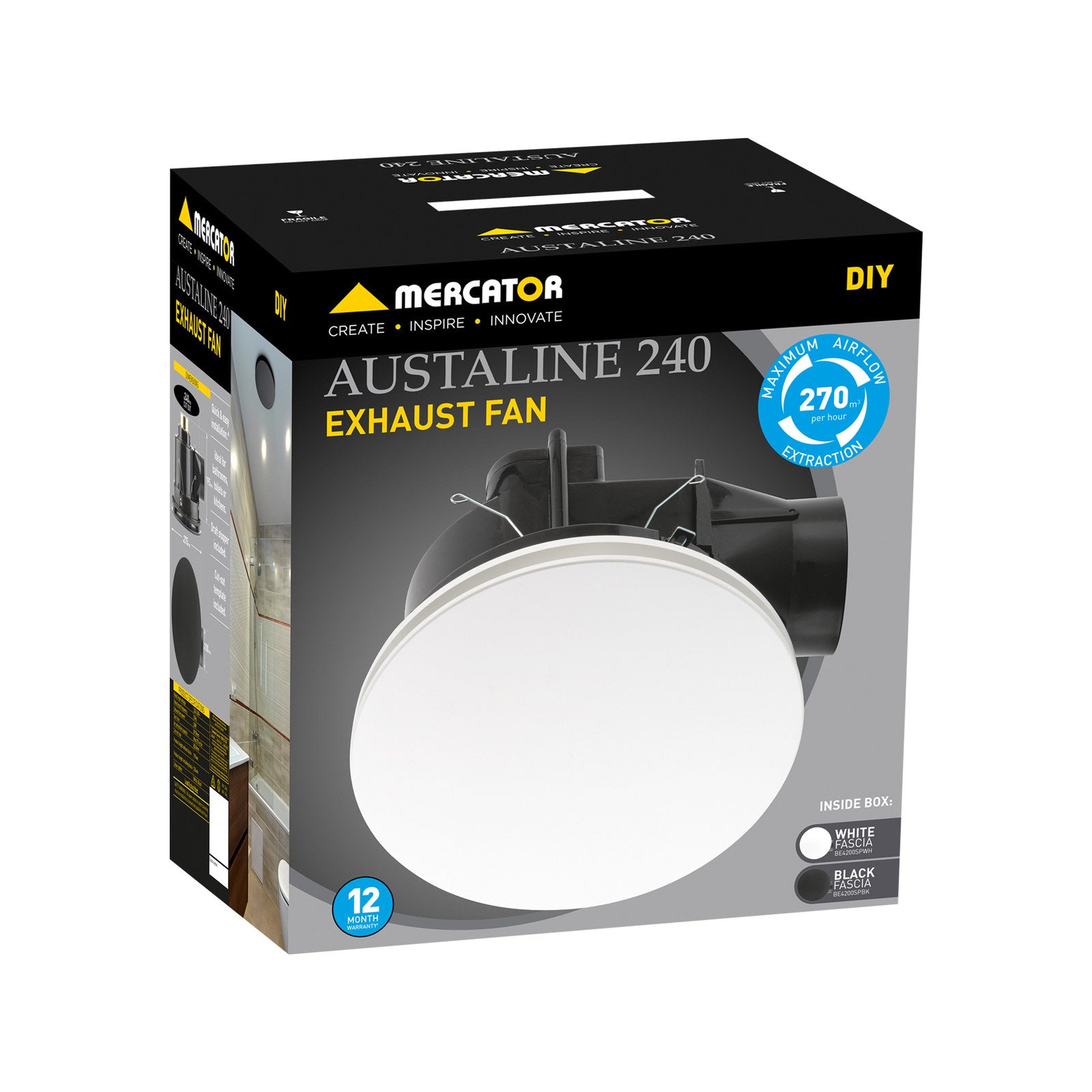 Mercator 240mm White DIY Plug In Round Exhaust Fan 270m3/hr 28W