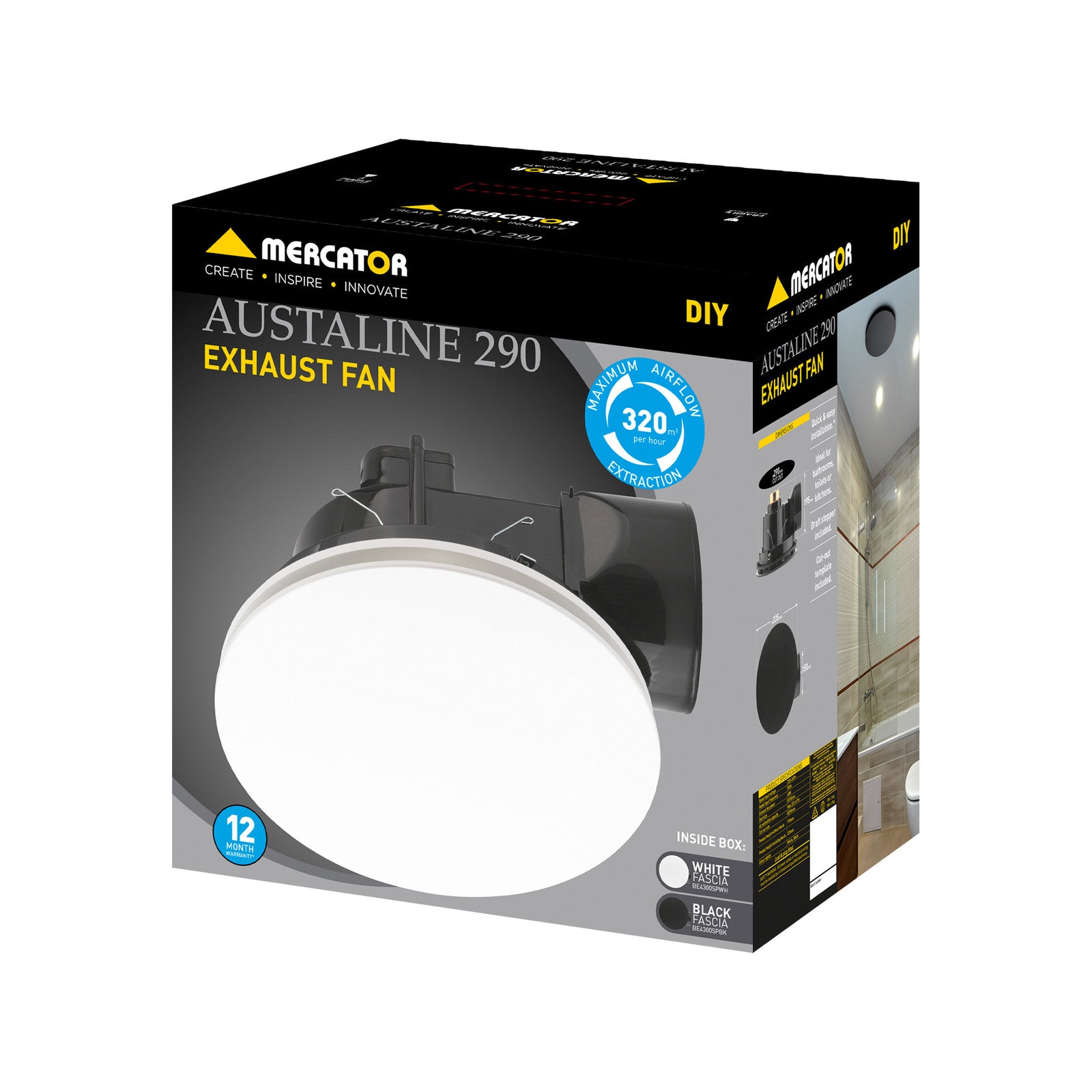 Mercator 290mm White DIY Plug In Round Exhaust Fan 320m3/hr 40W