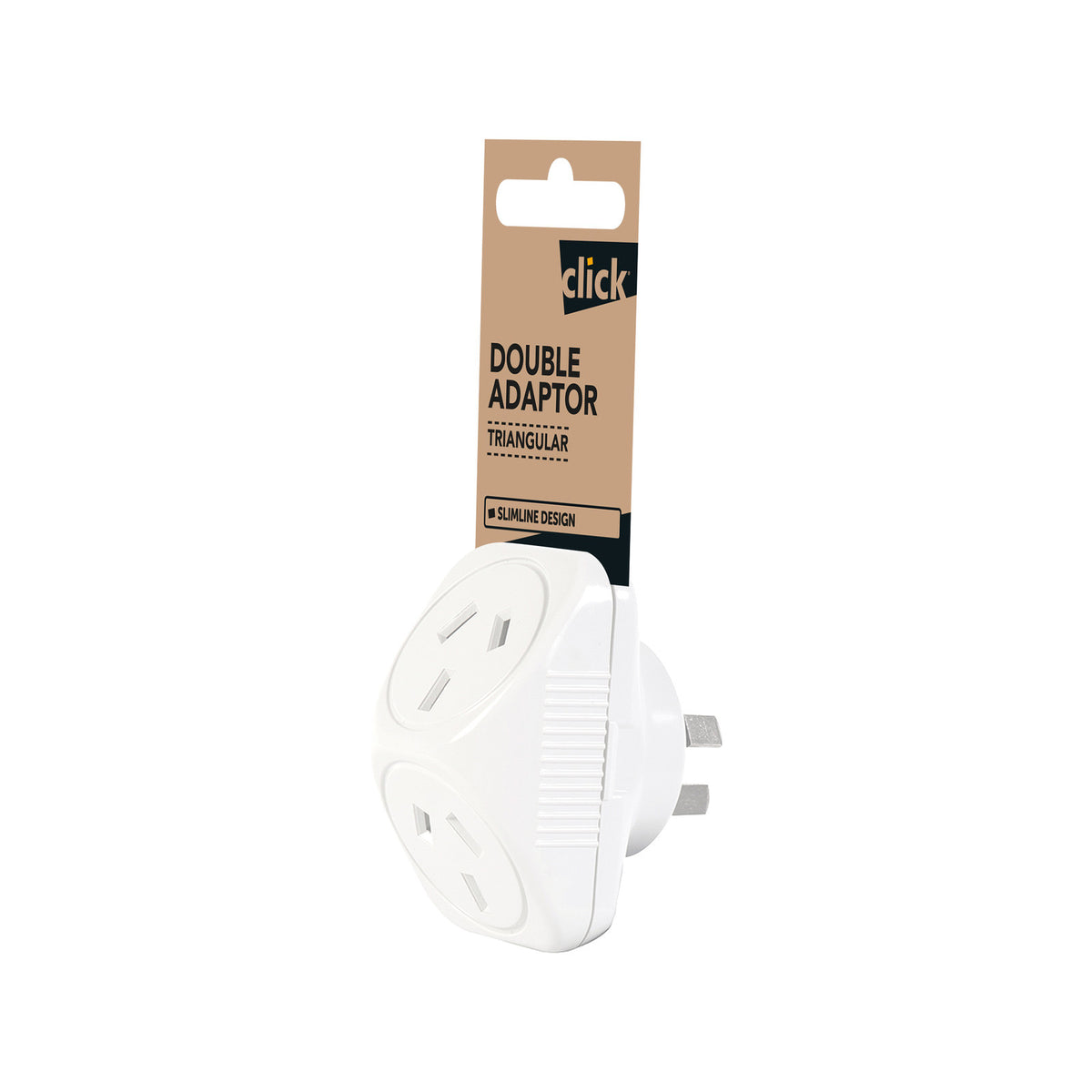 Click White Triangular Double Adaptor 2 Outlet CLKDA08